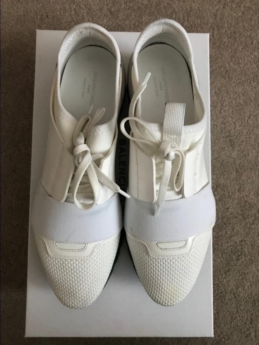 Preowned Balenciaga Race Runners  Current Season Size 39 White leather