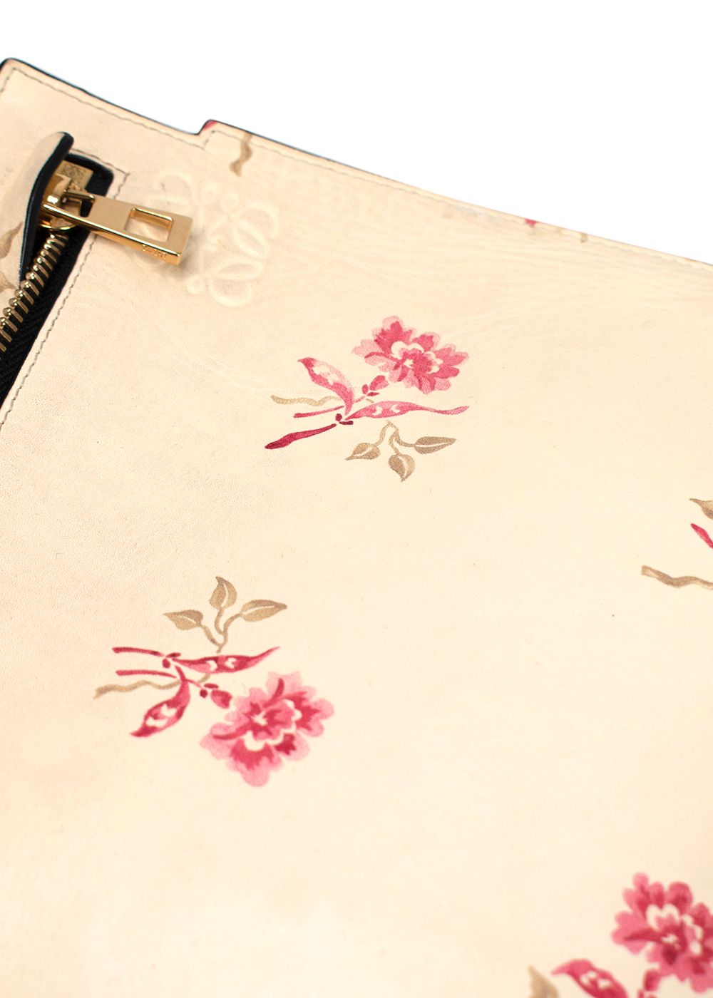 Preowned Loewe  T Pouch Leather Clutch in Cream Floral Cream/Pink/Black