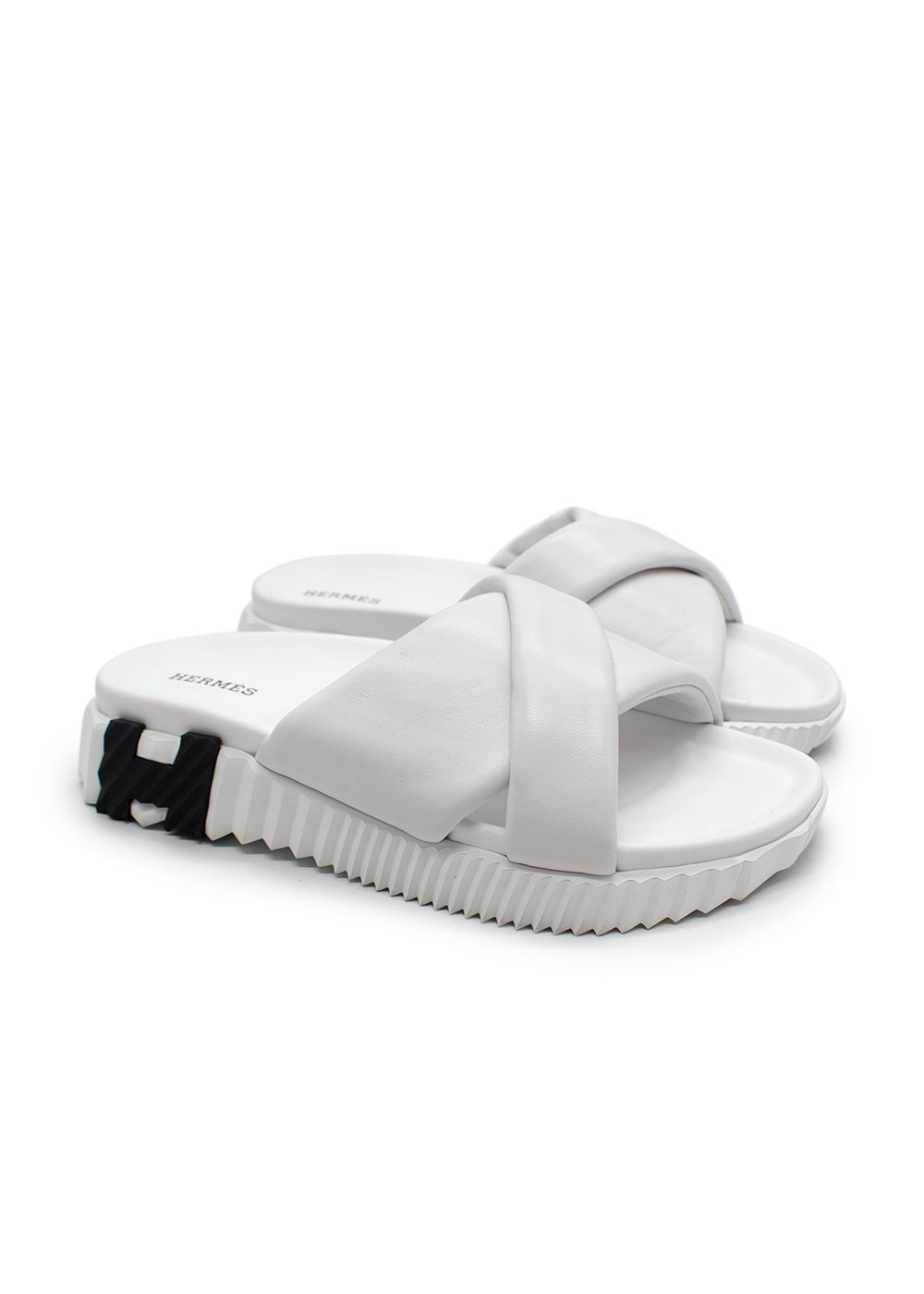 Preowned Hermes White Leather Infra Sandal Size 37