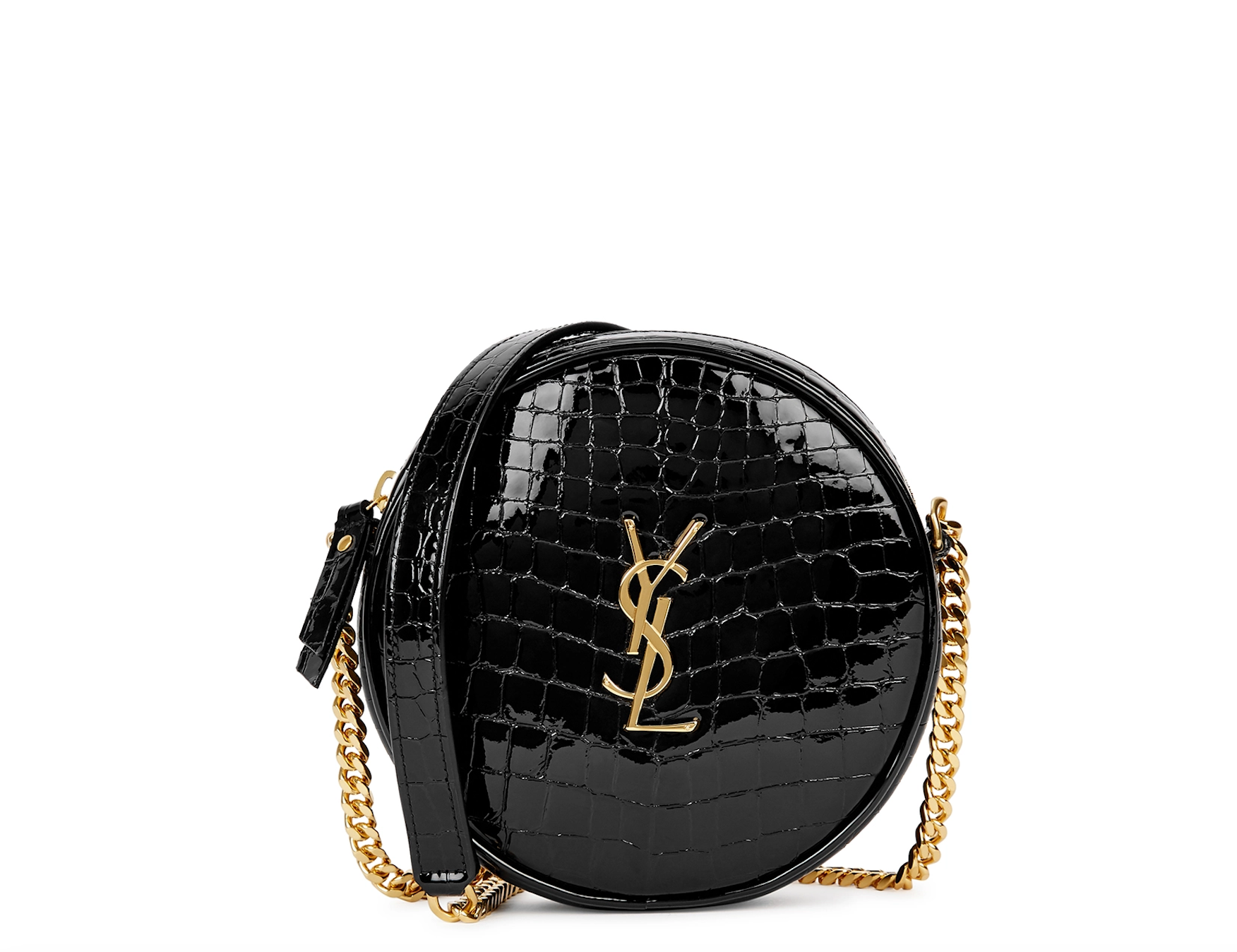 Preowned Saint Laurent Black Croc Embossed Vinyle Shoulder Bag leather