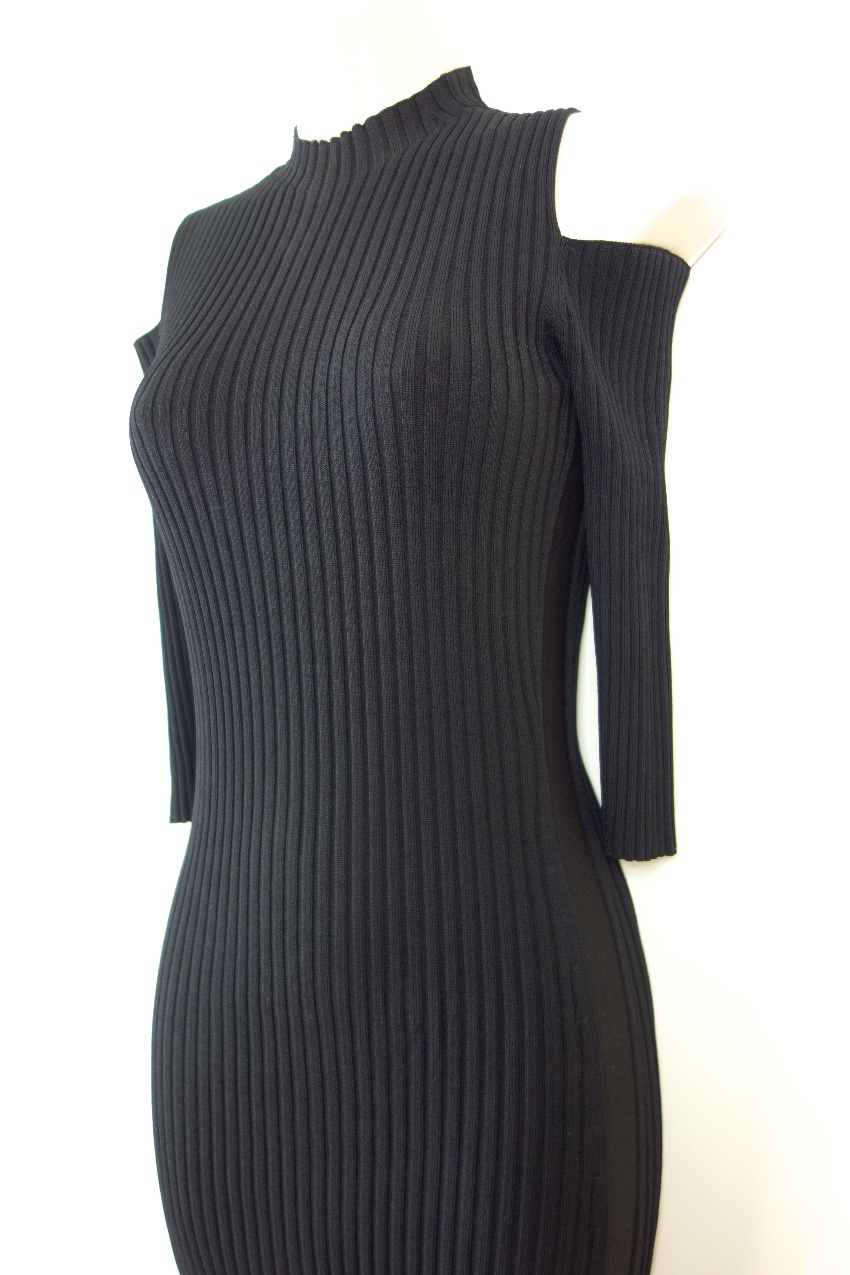 Preowned Maje Black Ribbed Knit Cold Shoulder Dress Size XS viscose