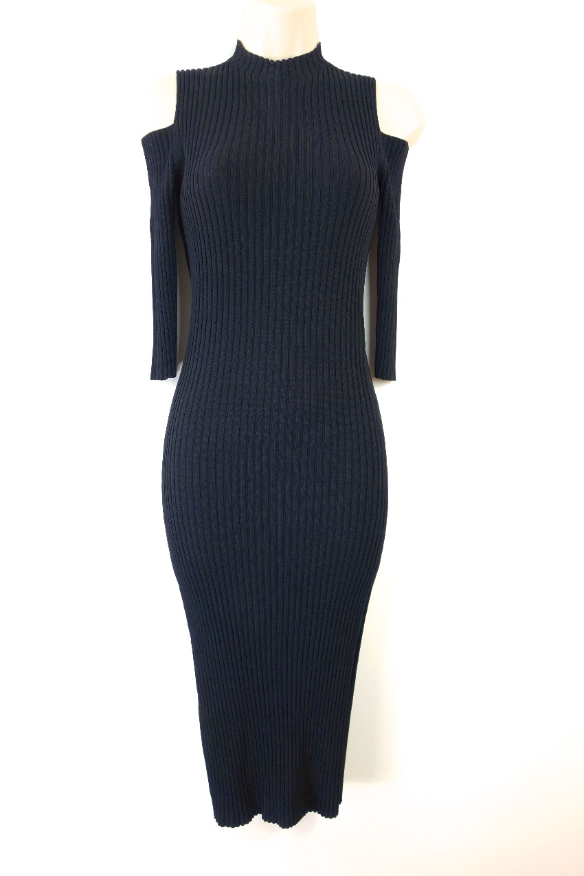 Preowned Maje Black Ribbed Knit Cold Shoulder Dress Size XS viscose