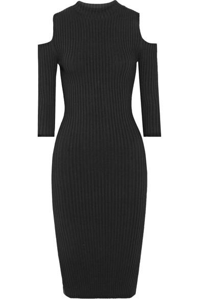 Preowned Maje Black Ribbed Knit Cold Shoulder Dress Size XS viscose