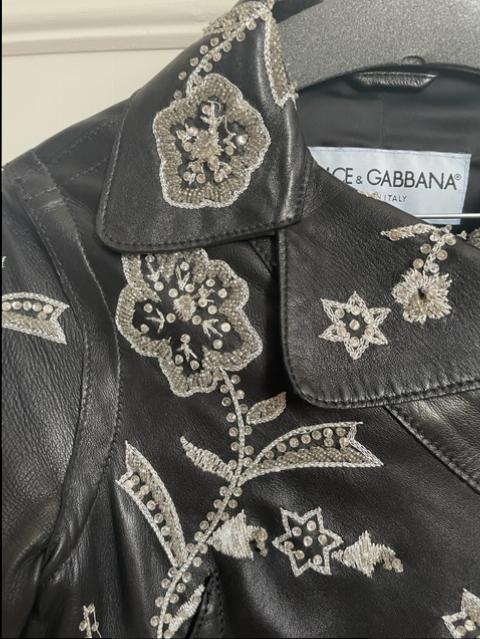 Preowned Dolce  Gabbana Black Embellished Leather Jacket Size S