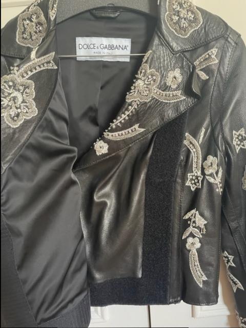 Preowned Dolce  Gabbana Black Embellished Leather Jacket Size S