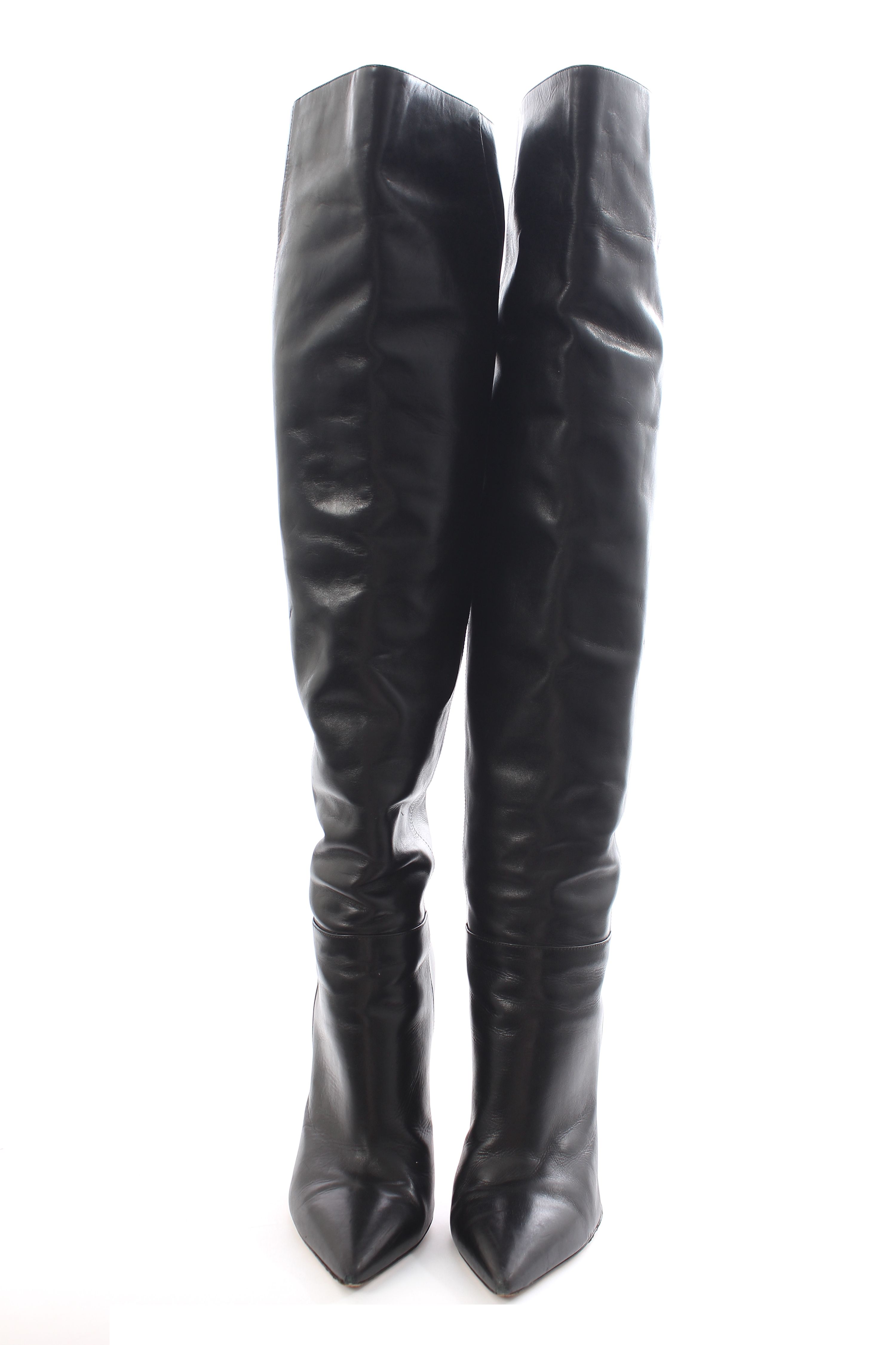 Preowned Gianvito Rossi Black Leather Over the Knee Boots Size 39