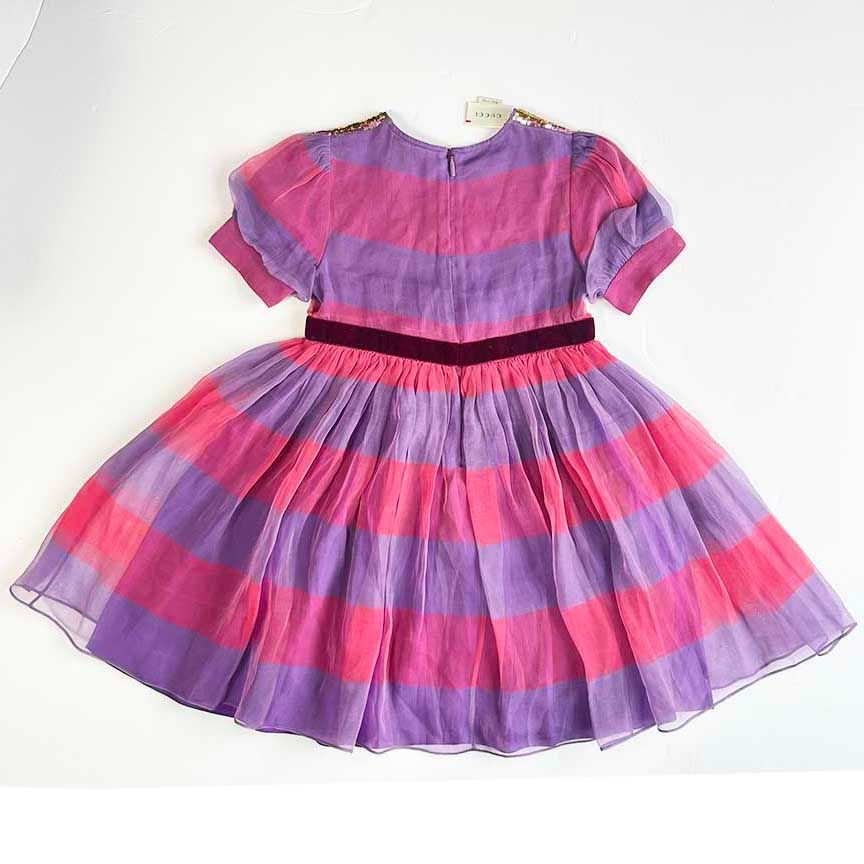 Boys Preowned Gucci Short-Sleeve Striped Sequin Dress Size 5 Years Pink and Purple silk