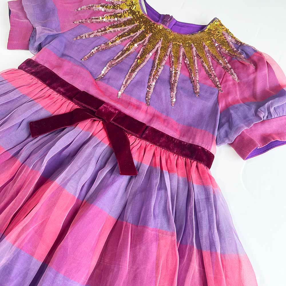 Boys Preowned Gucci Short-Sleeve Striped Sequin Dress Size 5 Years Pink and Purple silk