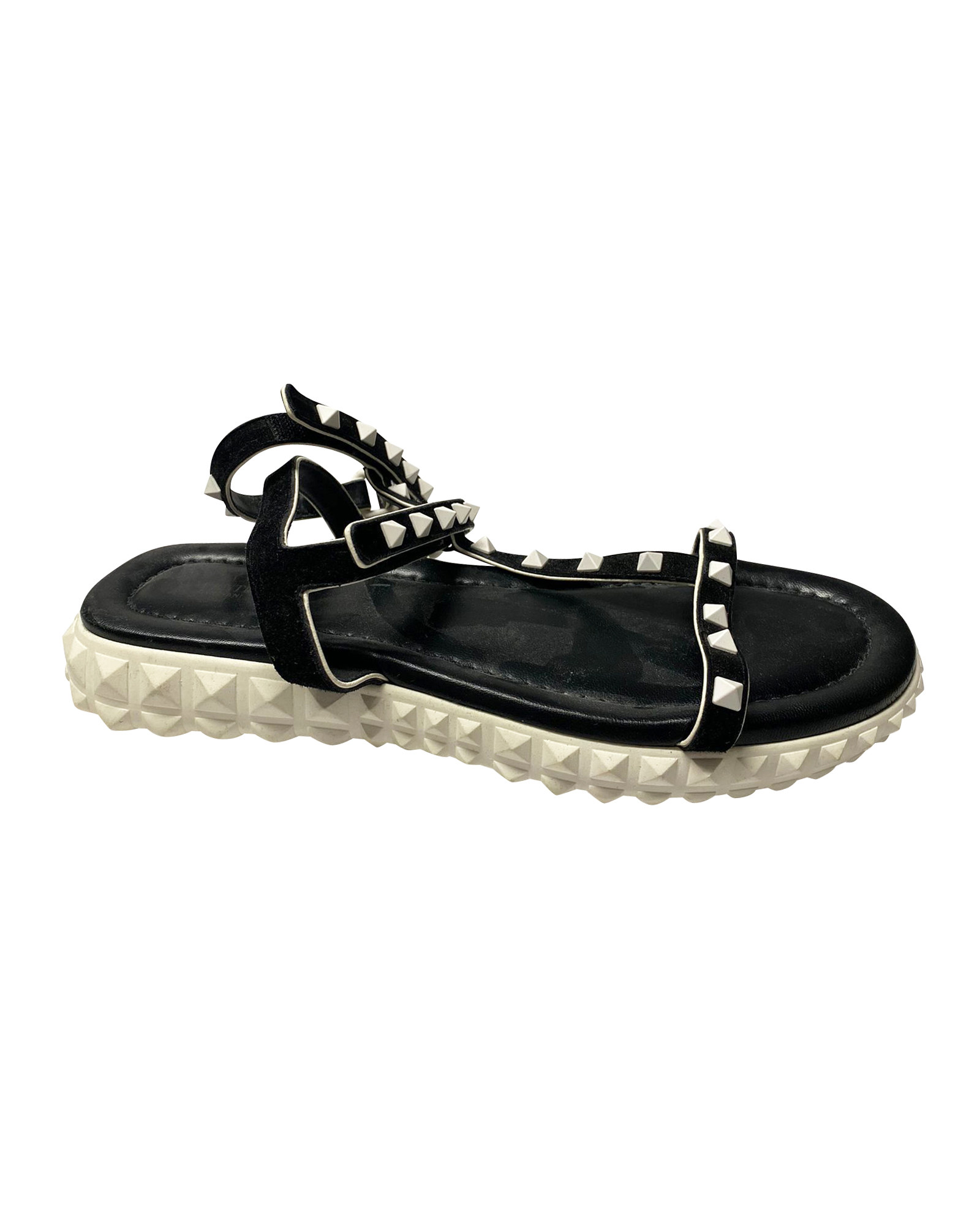 Preowned Valentino Garavani Black Rockstud Ankle Strap Flat Sandals Size 405 polyester