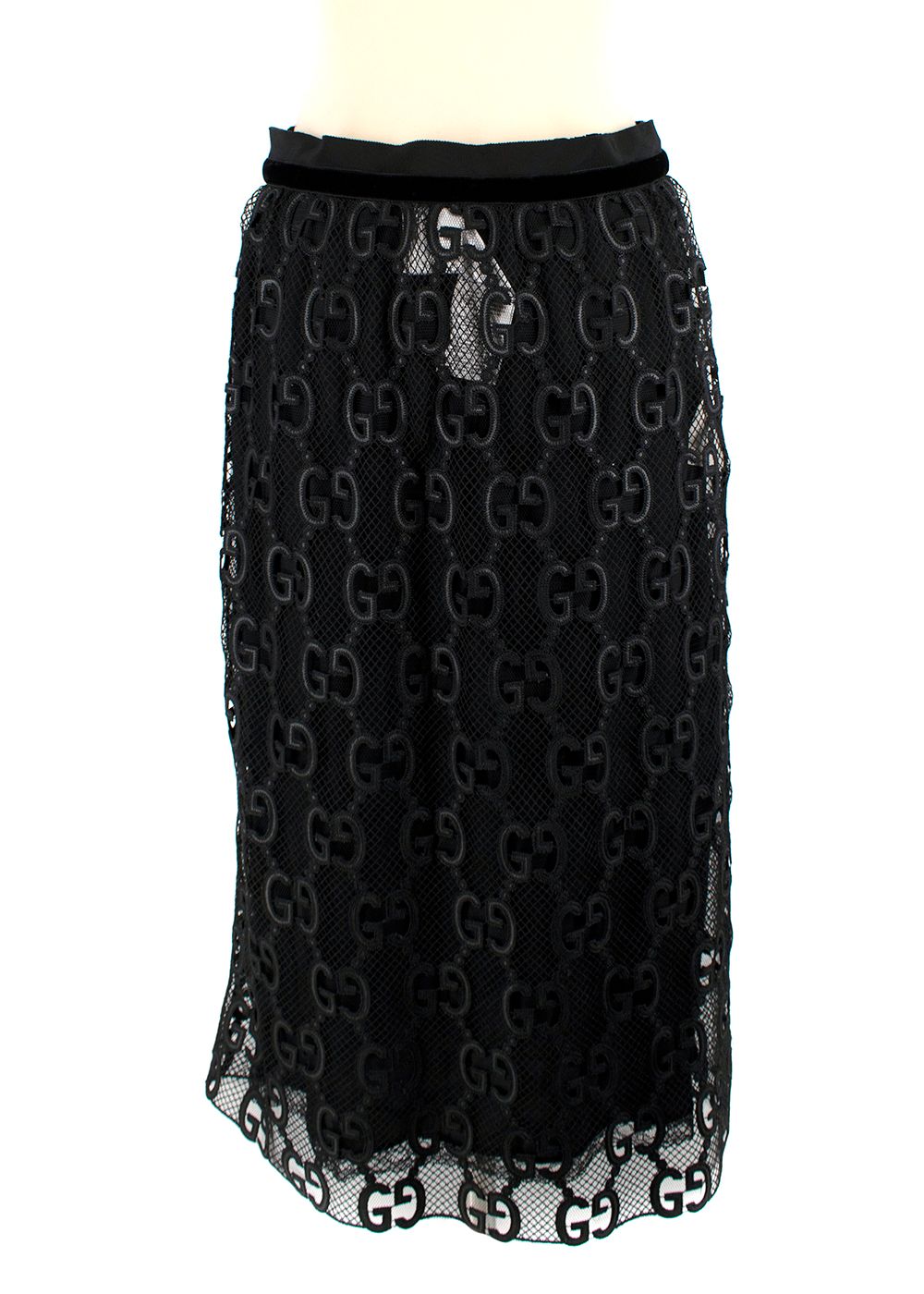 Gucci Velvet and Grosgrain-trimmed Macramé Lace Midi Skirt Size M