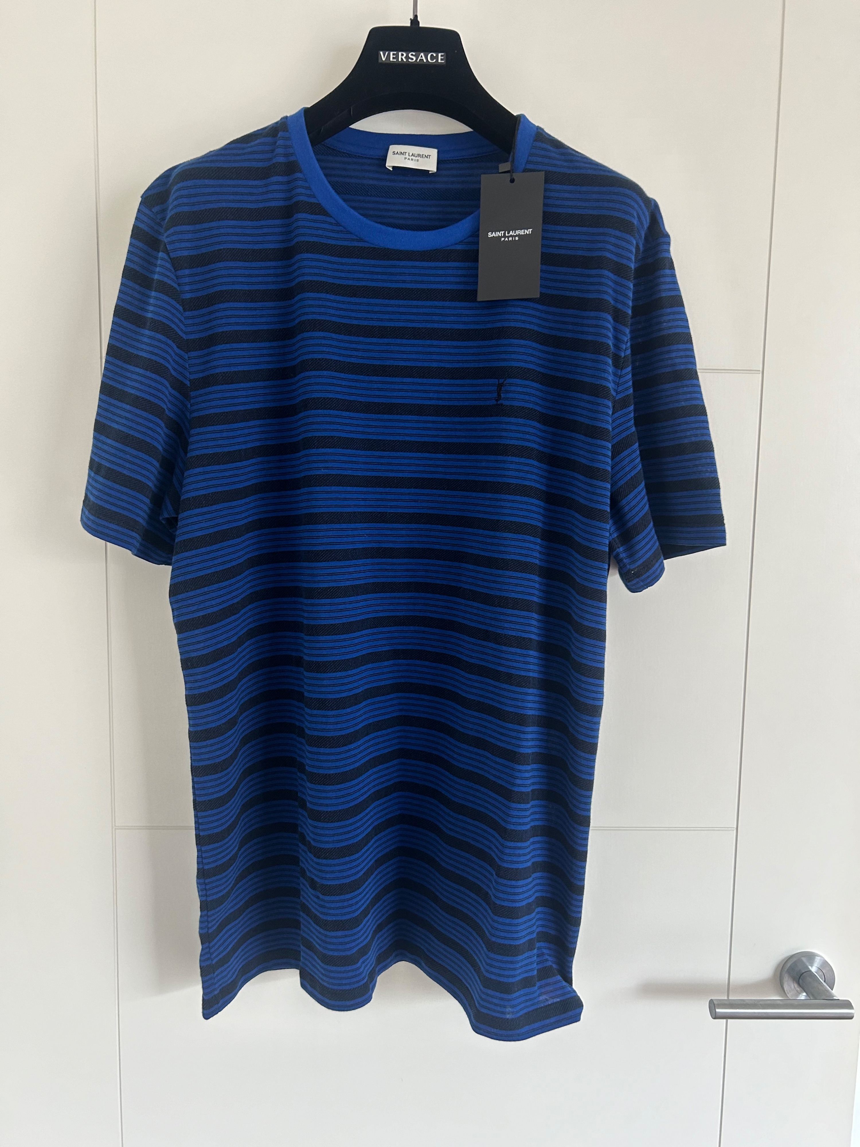 Men's Saint Laurent Blue Striped T-Shirt Size L cotton