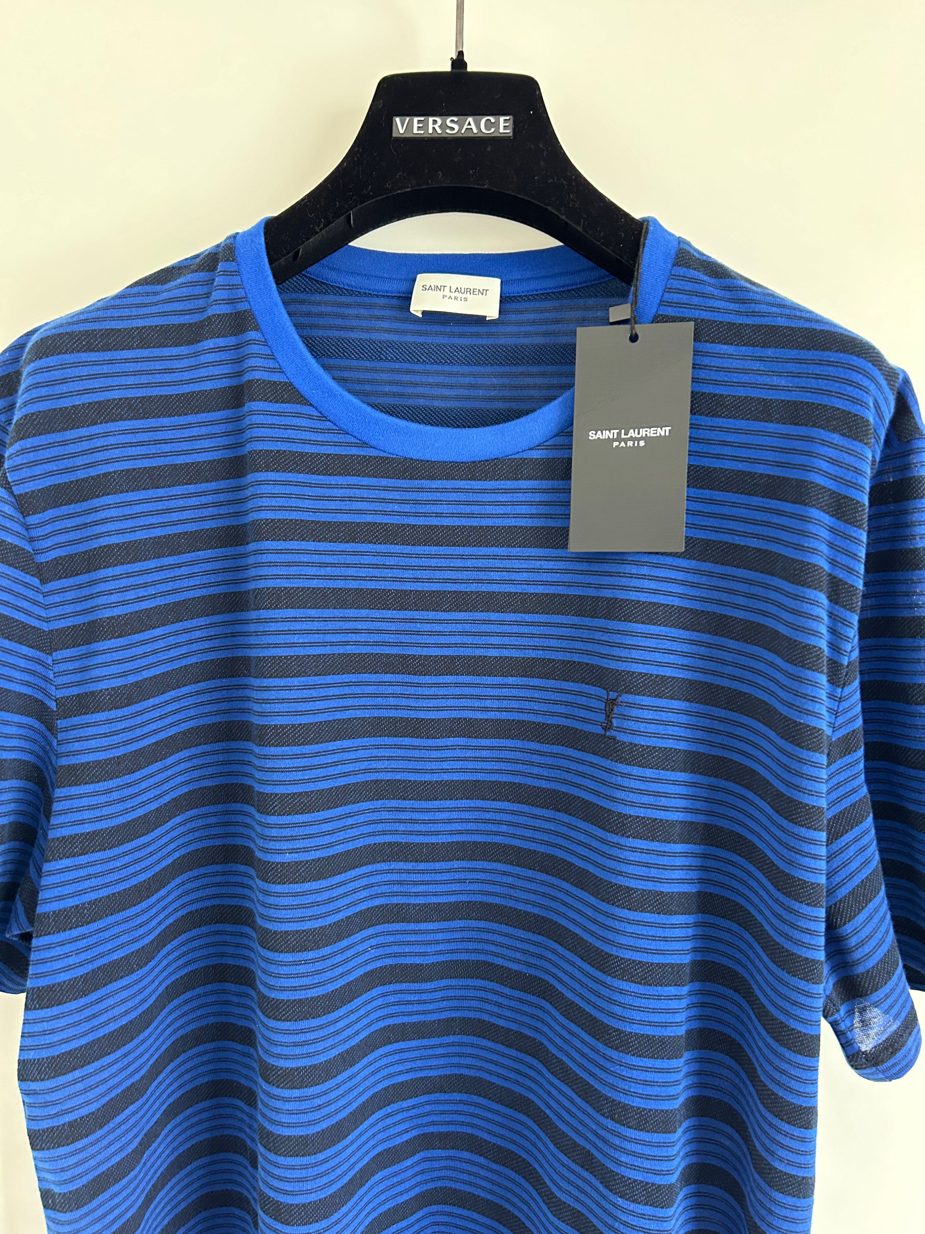 Men's Saint Laurent Blue Striped T-Shirt Size L cotton