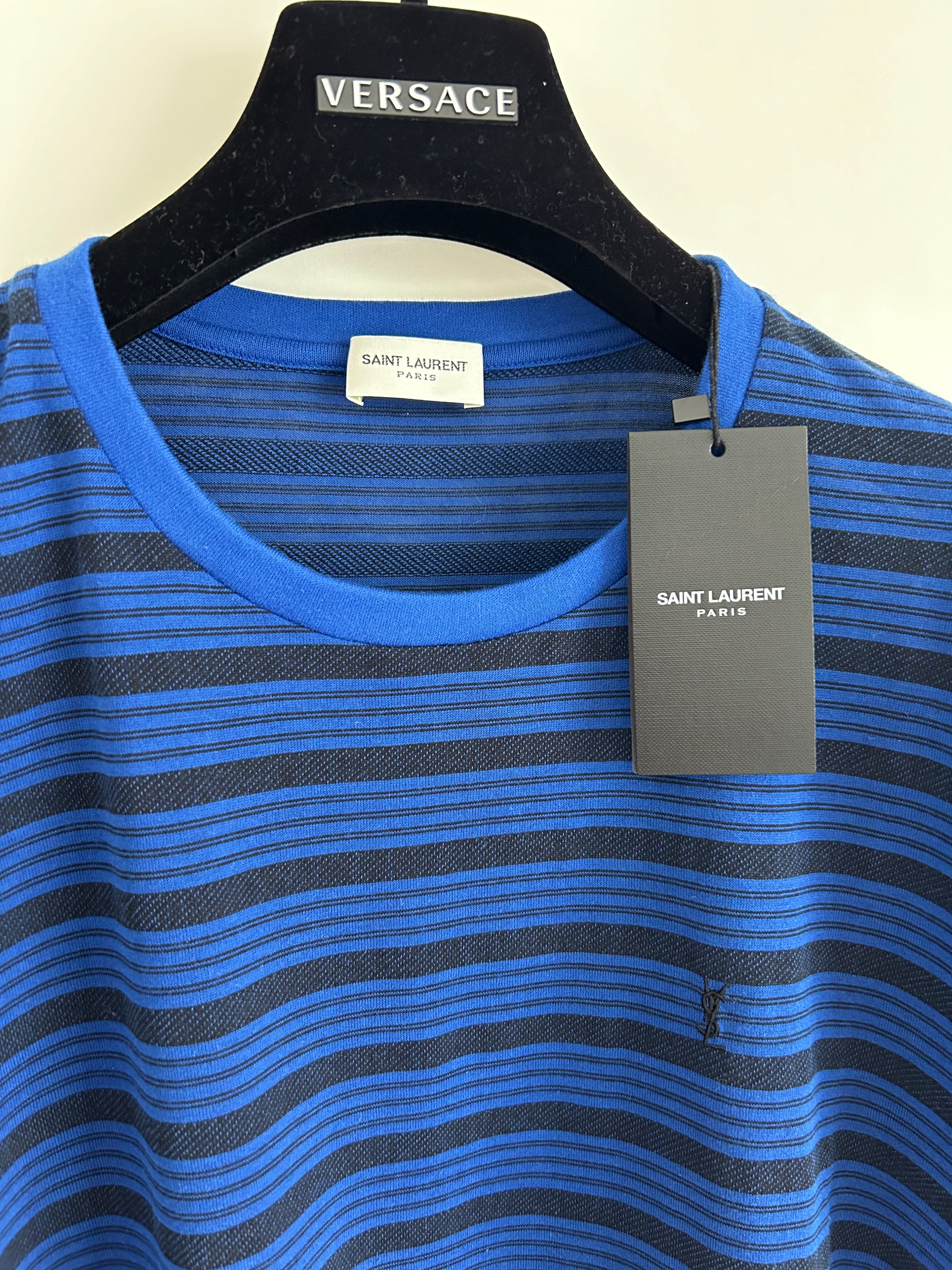 Men's Saint Laurent Blue Striped T-Shirt Size L cotton