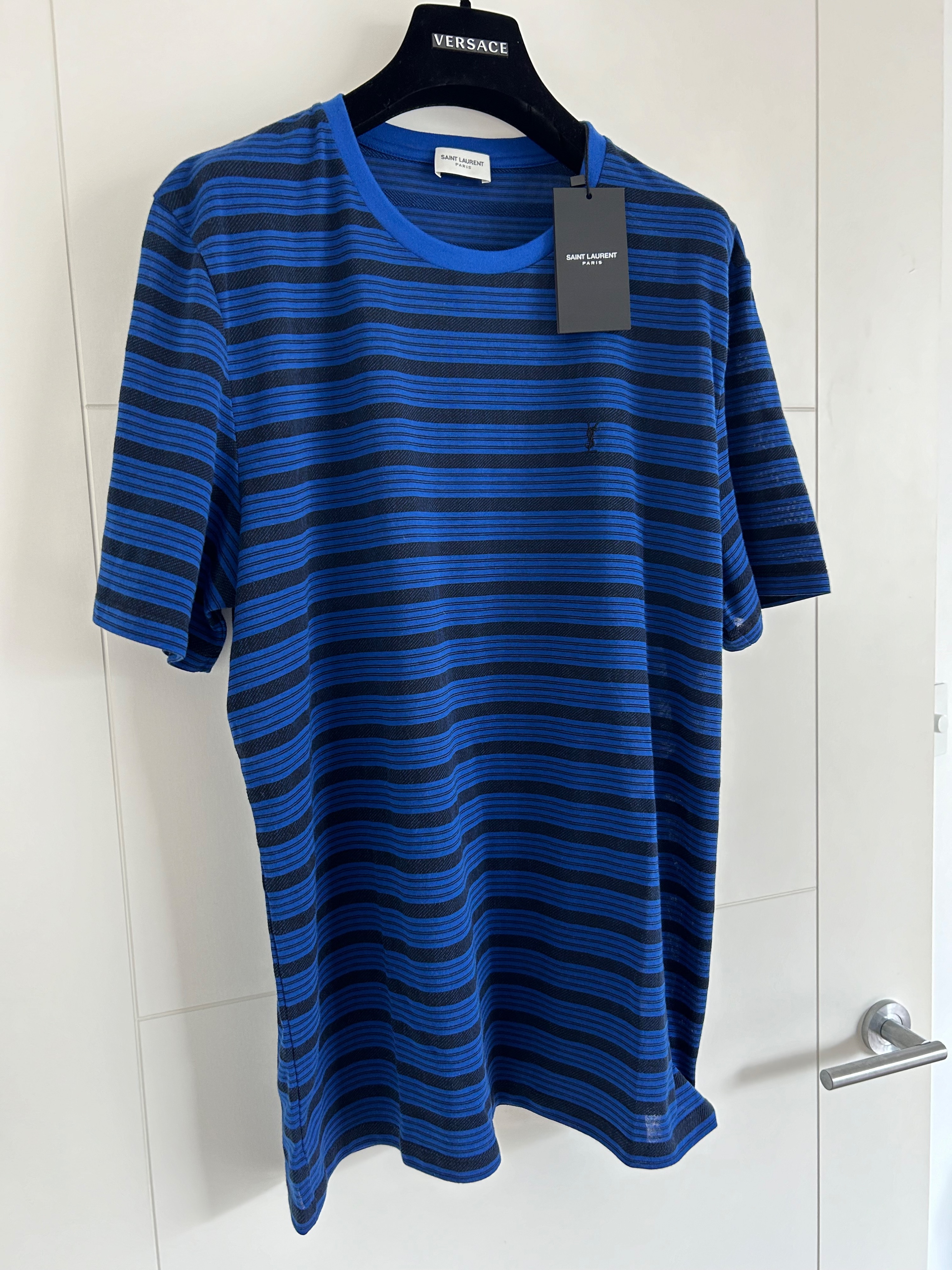 Men's Saint Laurent Blue Striped T-Shirt Size L cotton