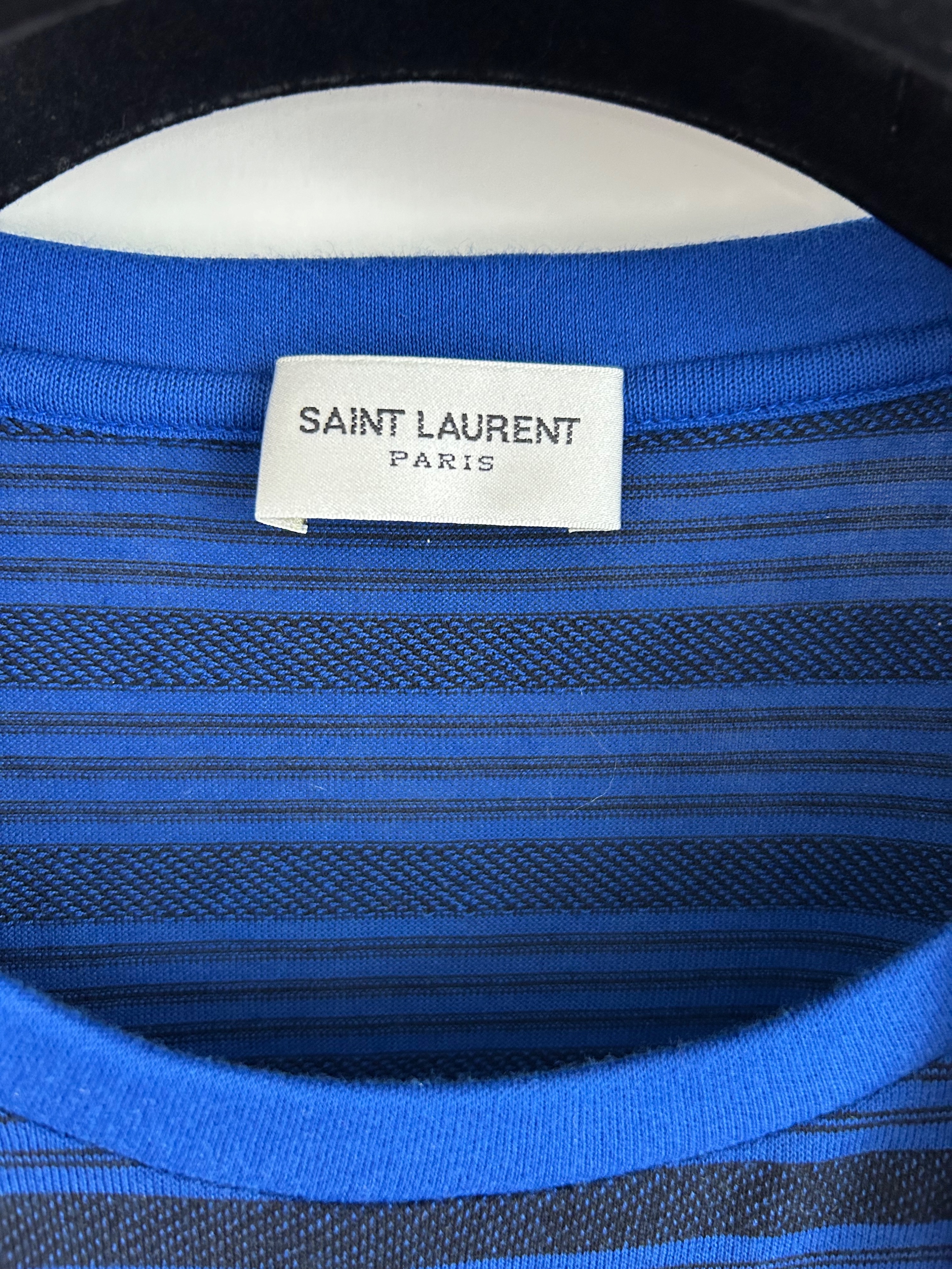 Men's Saint Laurent Blue Striped T-Shirt Size L cotton