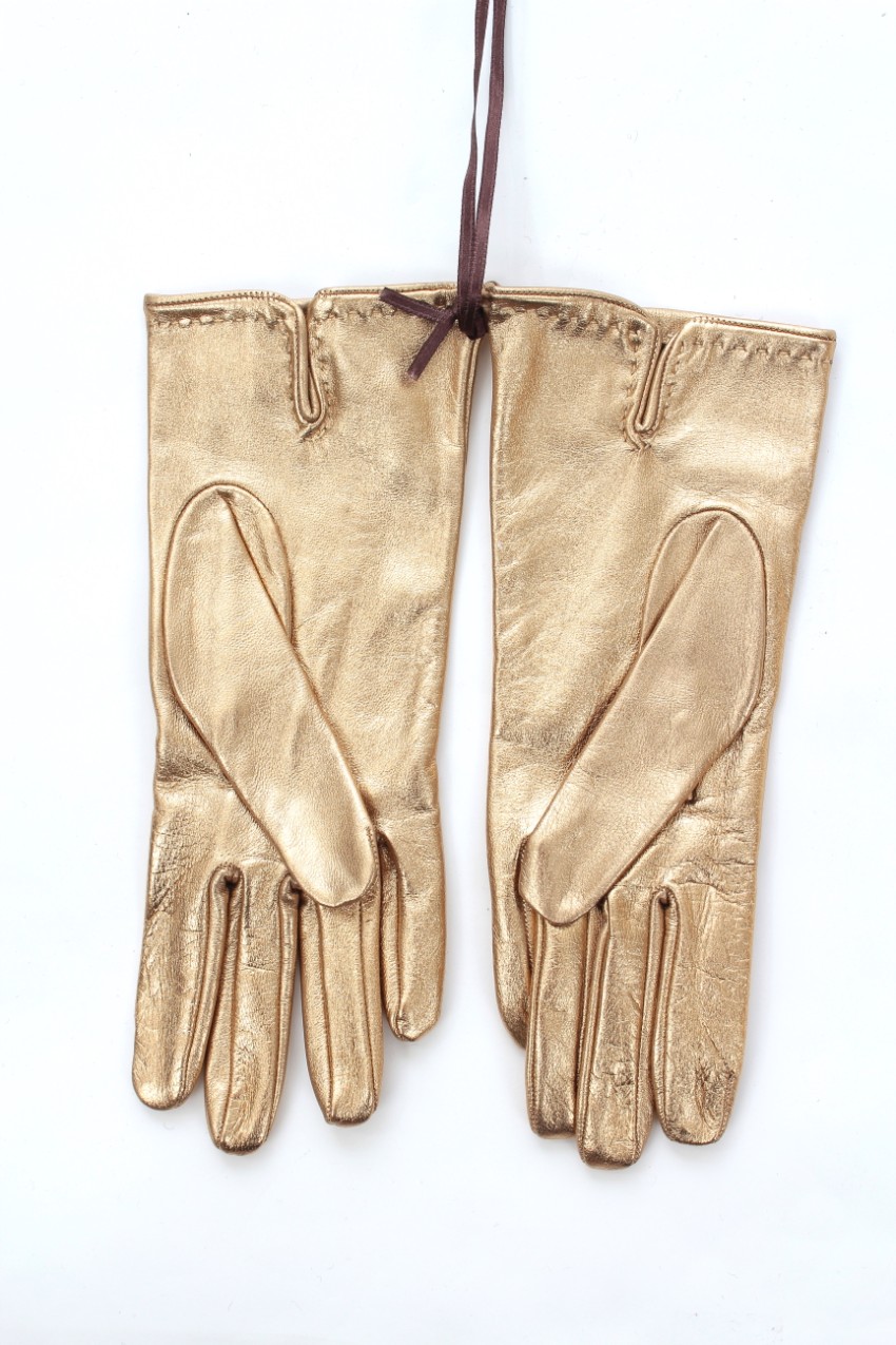 Ermanno Scervino Metallic Gold Leather Gloves Tan/Brown