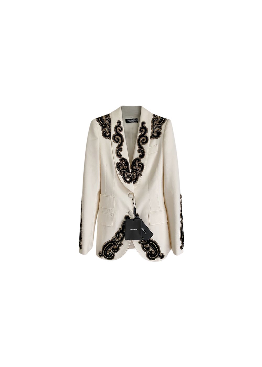 Dolce  Gabbana Ivory  black applique blazer Size XXS Natural white wool