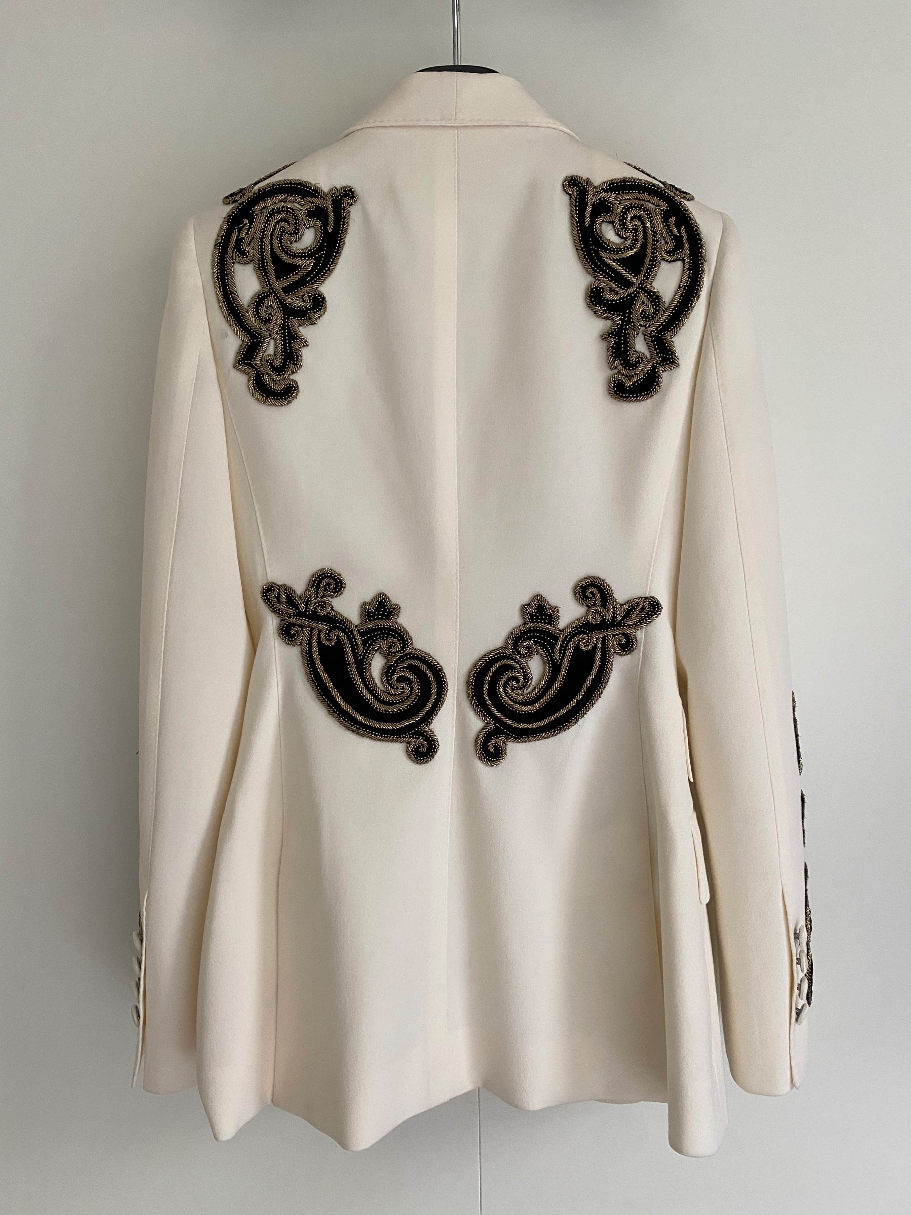 Dolce  Gabbana Ivory  black applique blazer Size XXS Natural white wool