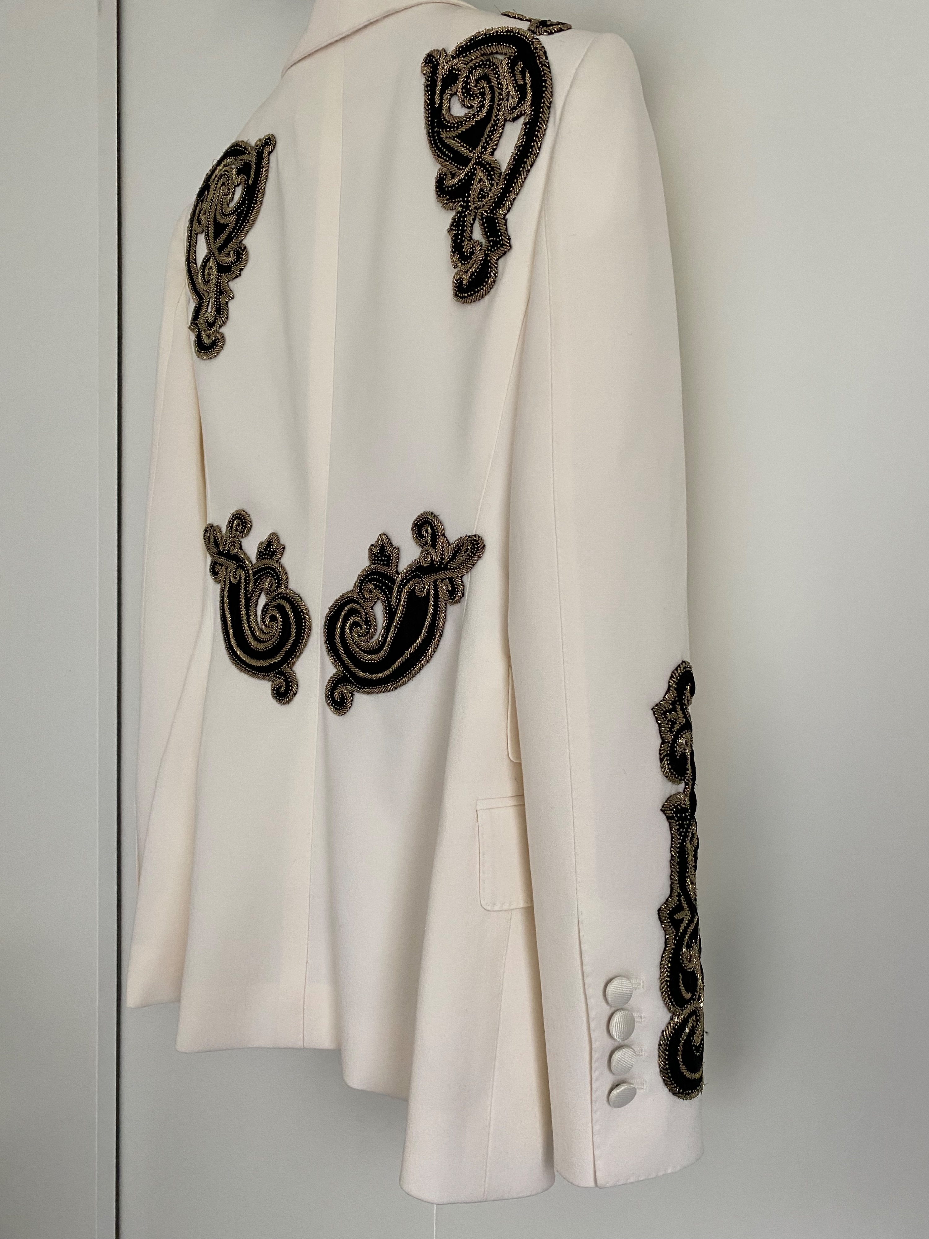 Dolce  Gabbana Ivory  black applique blazer Size XXS Natural white wool