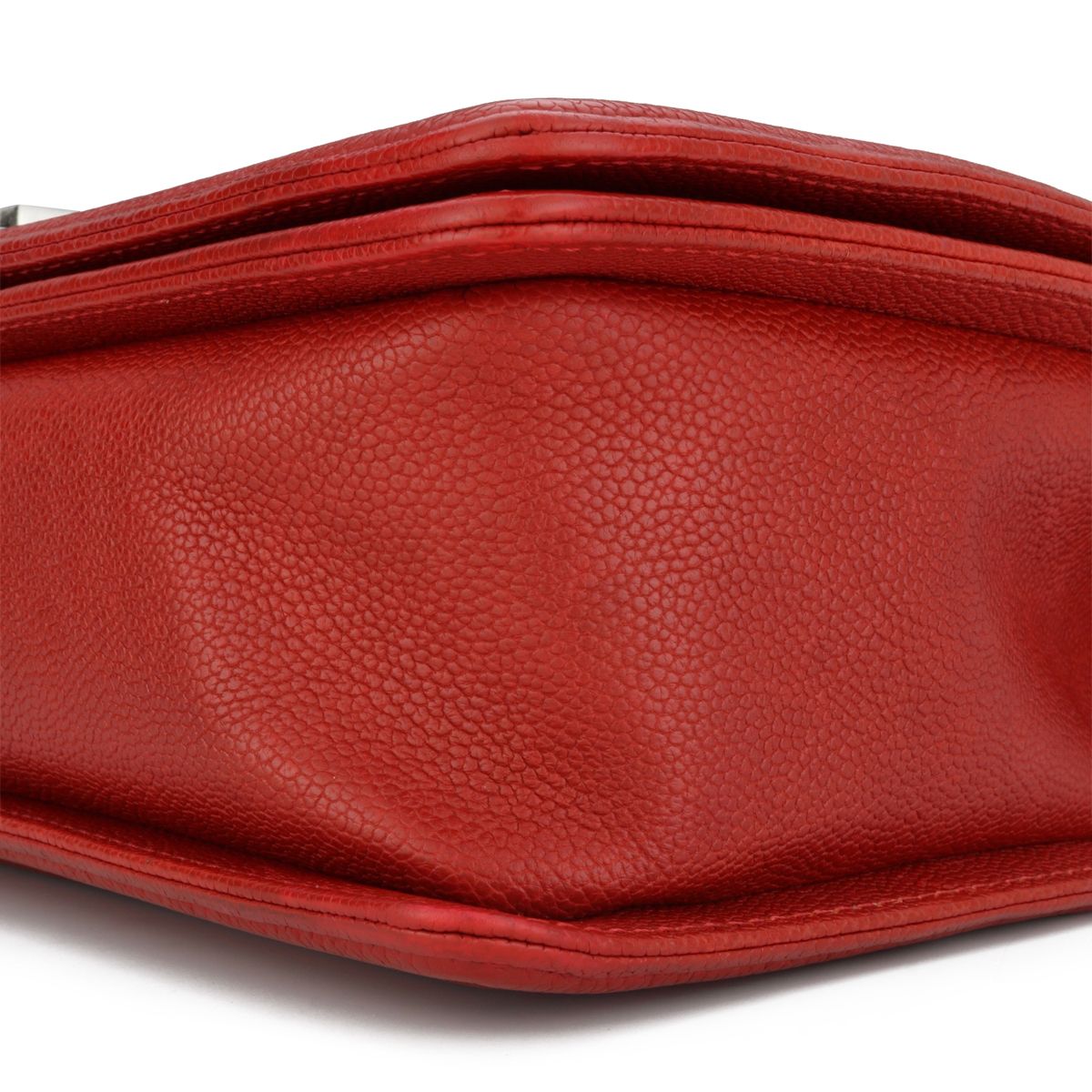 Preowned Chanel Red Caviar Leather Medium Boy Bag grained calfskin-caviar