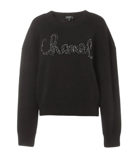 Chanel Black Crystal Embellished Cashmere Jumper Size M