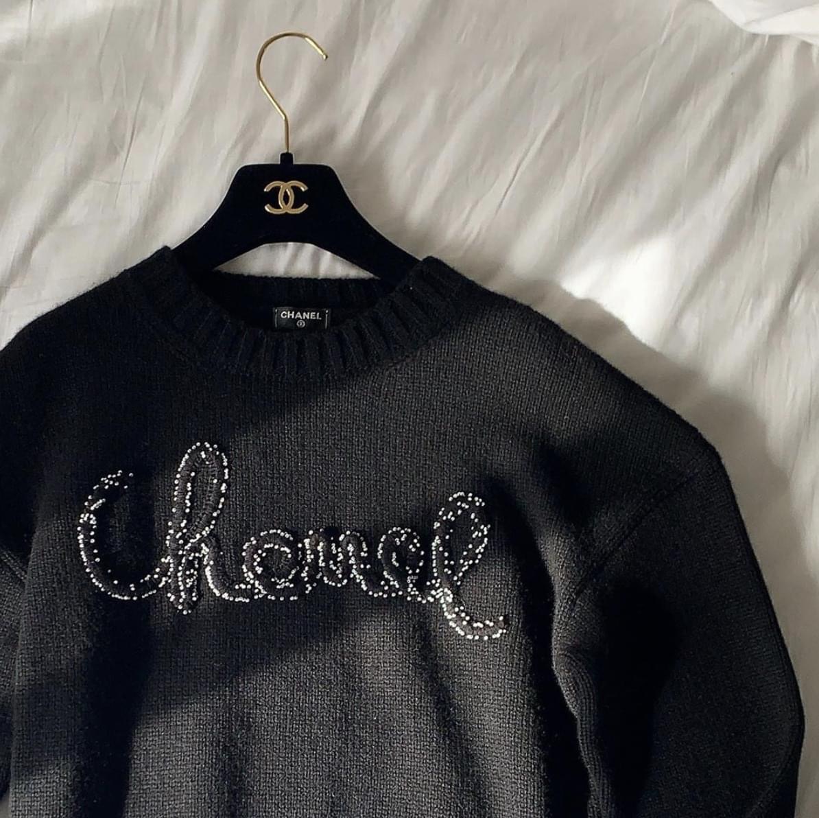 Chanel Black Crystal Embellished Cashmere Jumper Size M