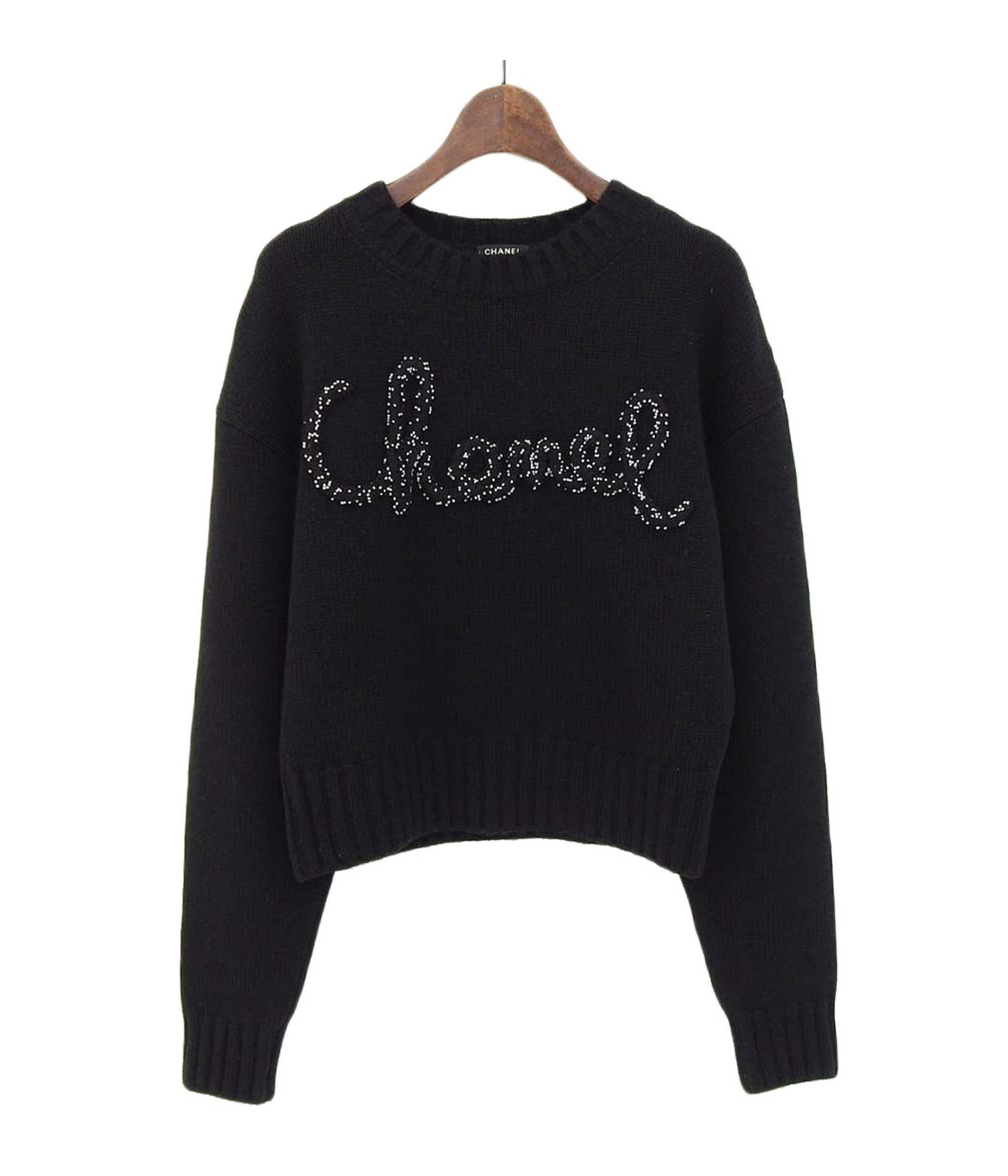 Chanel Black Crystal Embellished Cashmere Jumper Size M