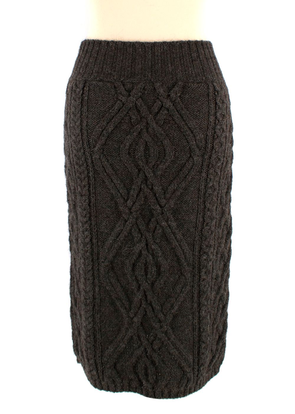 Chloe Grey Cable Knit Merino Wool Pencil Skirt Size XS