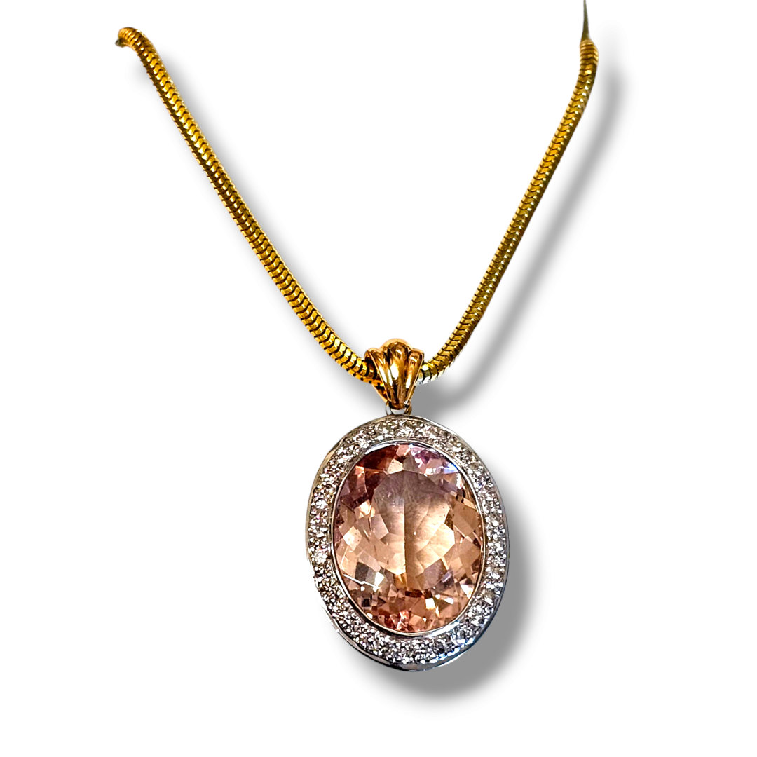 Preowned Bespoke 18ct Gold Morganite and Diamond Pendant Yellow gold ct gold