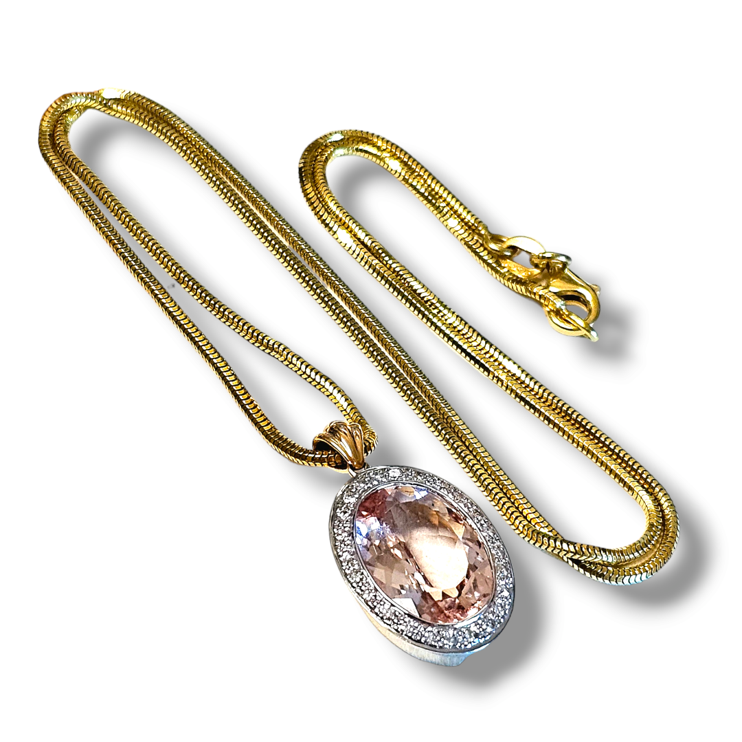 Preowned Bespoke 18ct Gold Morganite and Diamond Pendant Yellow gold ct gold