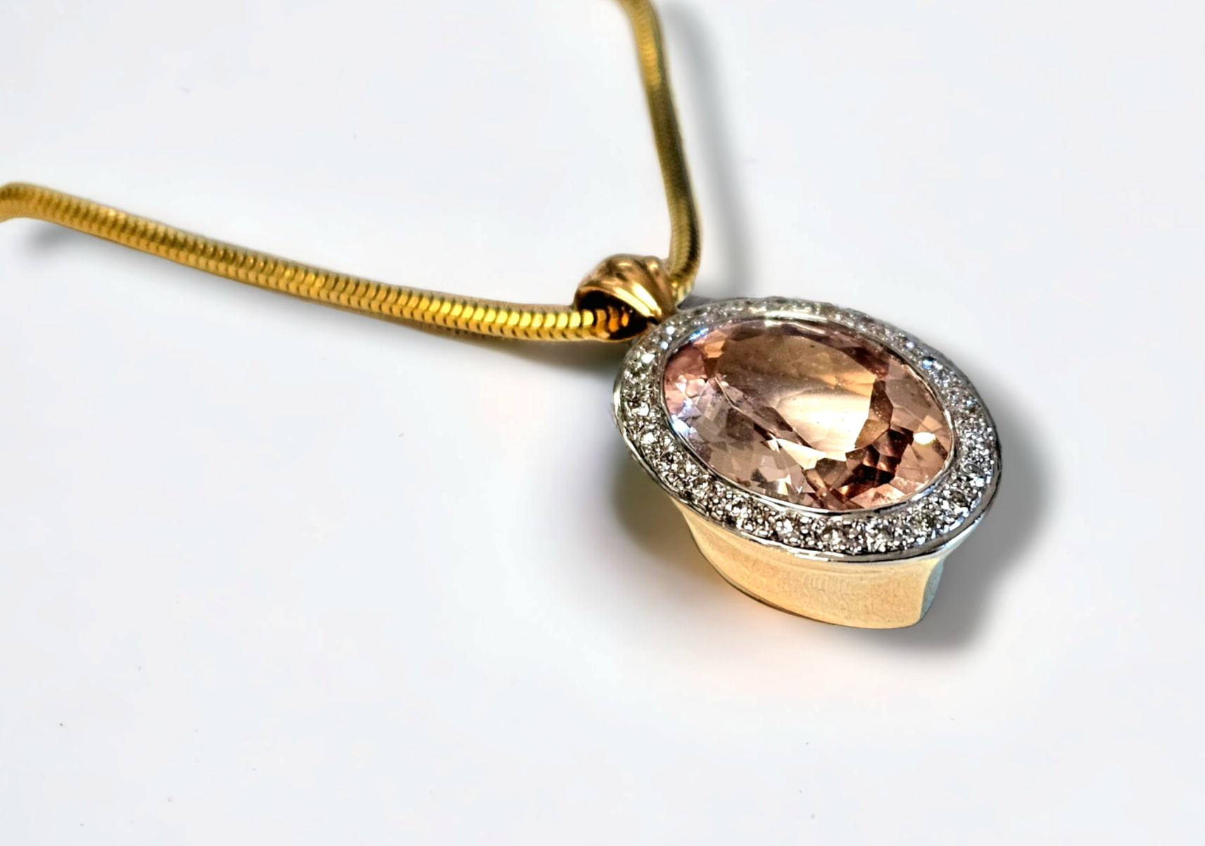 Preowned Bespoke 18ct Gold Morganite and Diamond Pendant Yellow gold ct gold