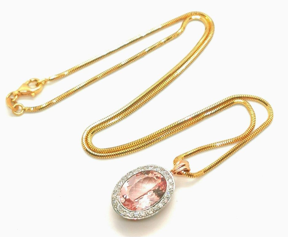 Preowned Bespoke 18ct Gold Morganite and Diamond Pendant Yellow gold ct gold