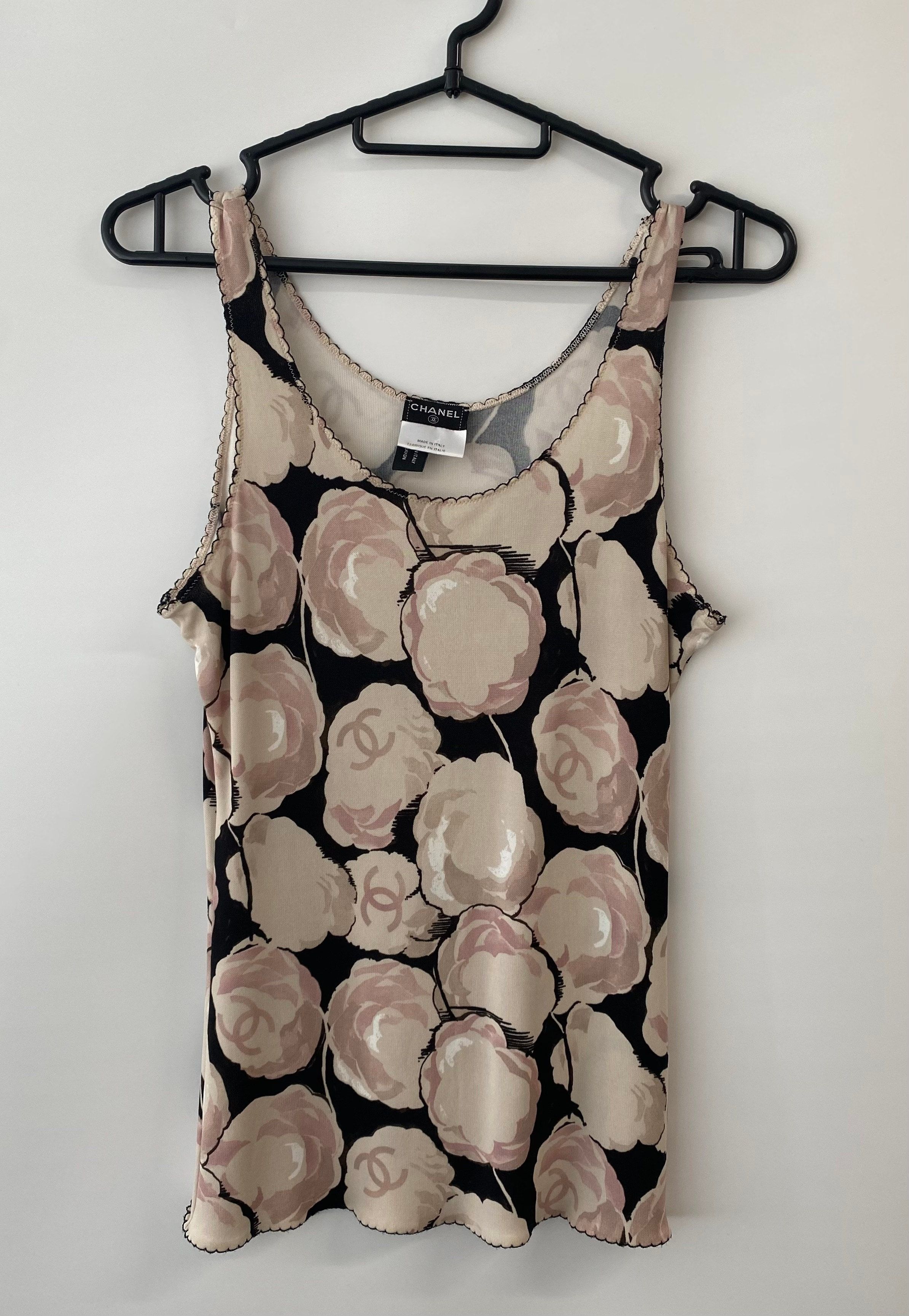 Preowned Chanel Vintage Camelia print jersey tank top Size S floral rayon