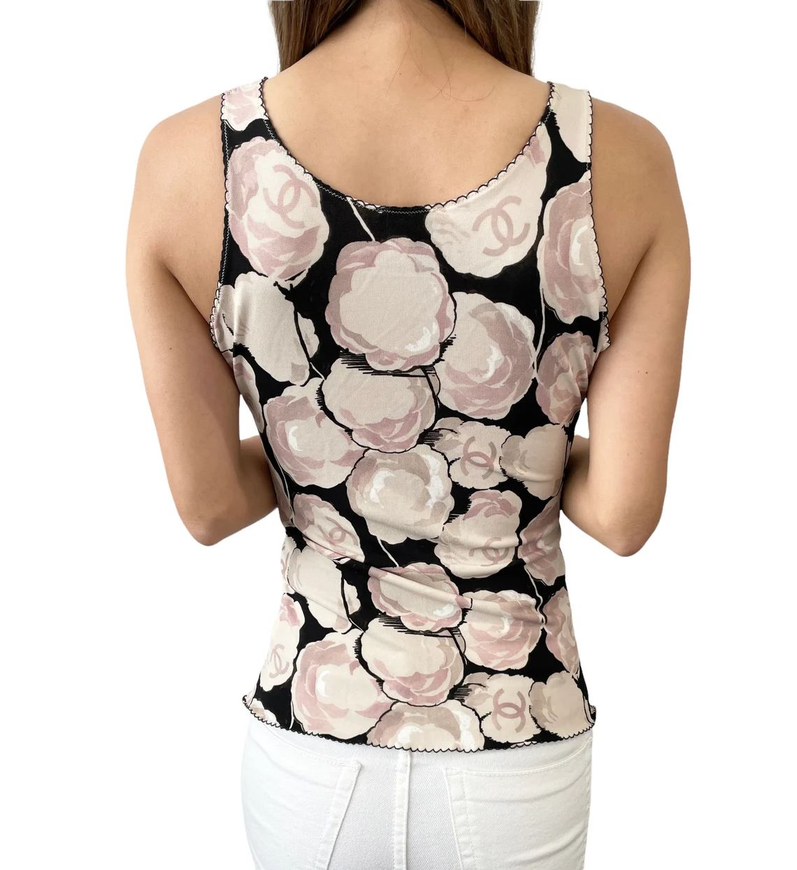 Preowned Chanel Vintage Camelia print jersey tank top Size S floral rayon