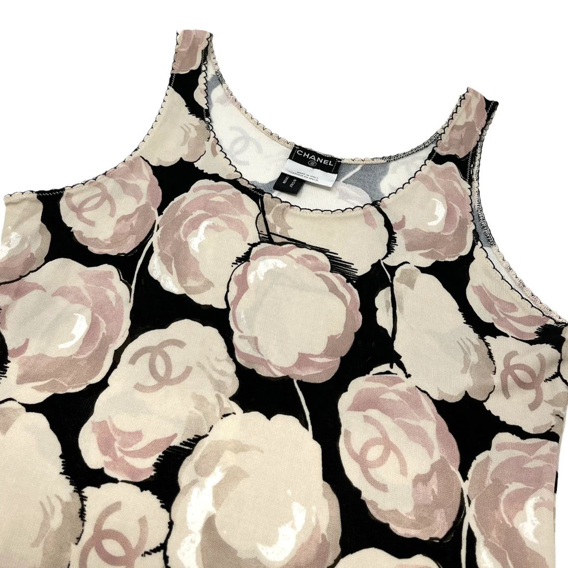 Preowned Chanel Vintage Camelia print jersey tank top Size S floral rayon