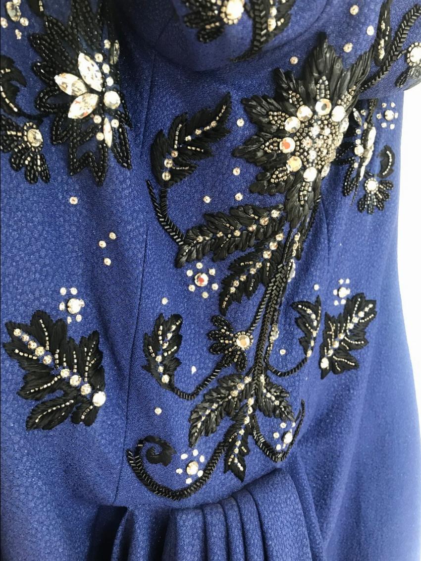 Dior Royal Blue Embellished Strapless Gown Size XS silk