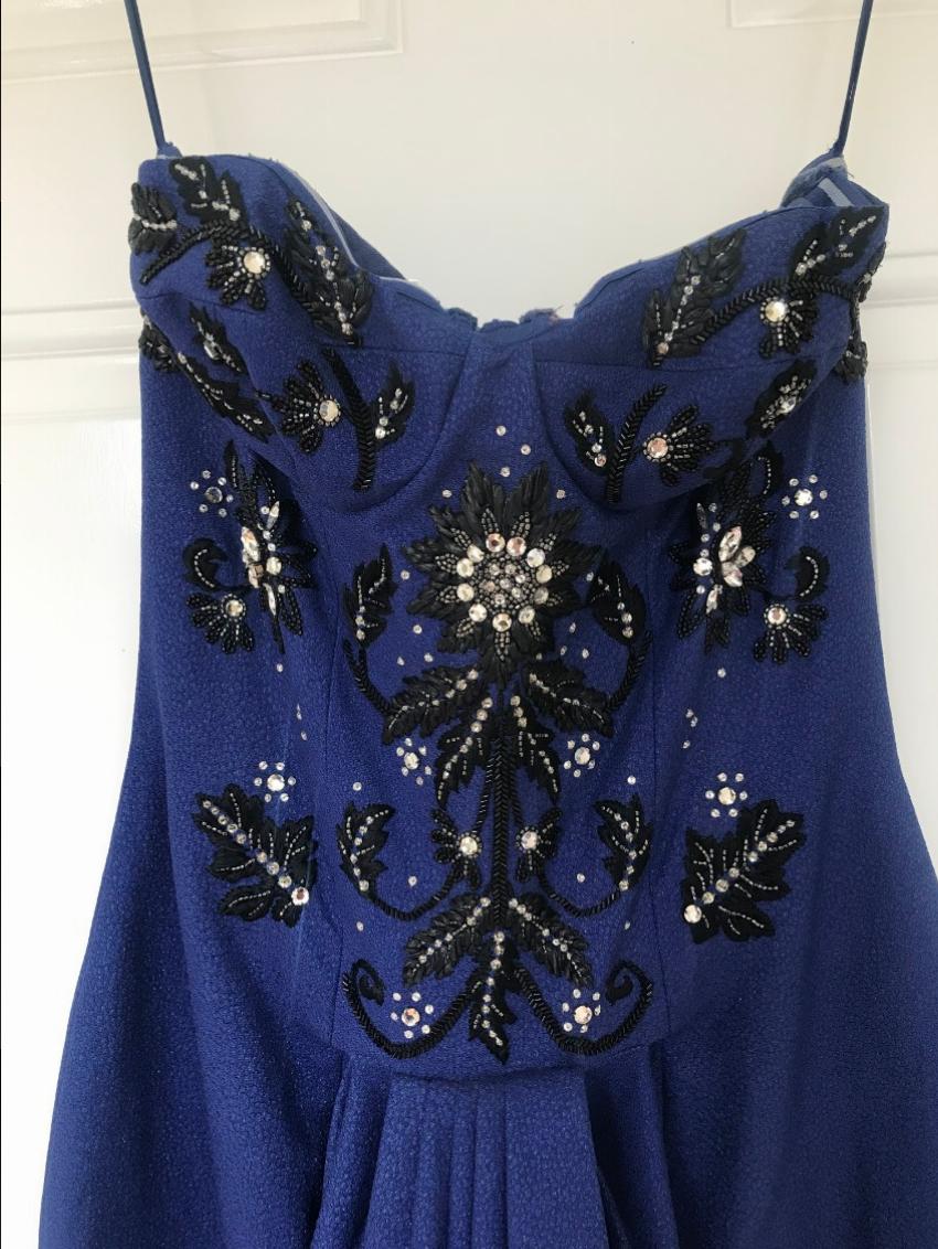 Dior Royal Blue Embellished Strapless Gown Size XS silk