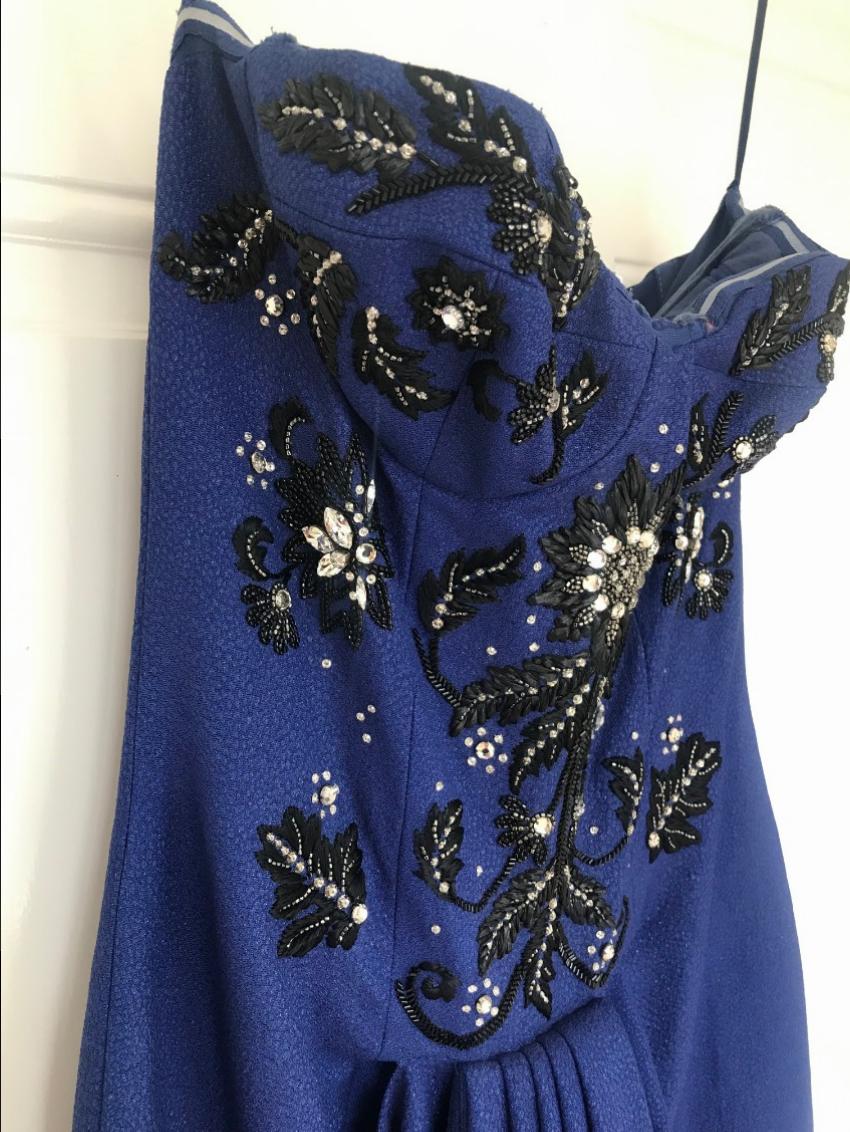 Dior Royal Blue Embellished Strapless Gown Size XS silk