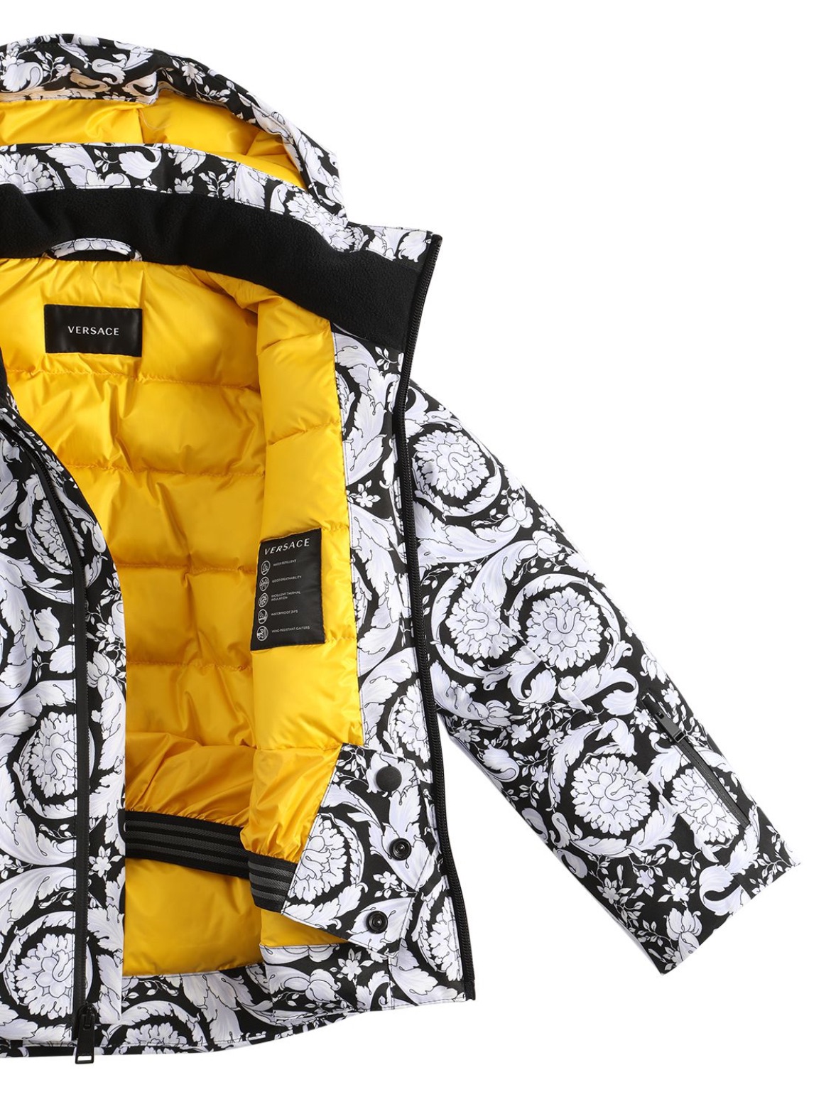 Boys Versace Kids Barocco Print Ski Jacket Size 10 Years + Grey and black polyester