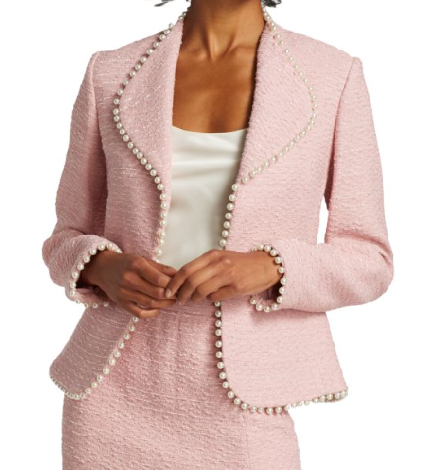 Giambattista Valli Pink Tweed Pearl Trim Jacket Size XS cotton/polyamide