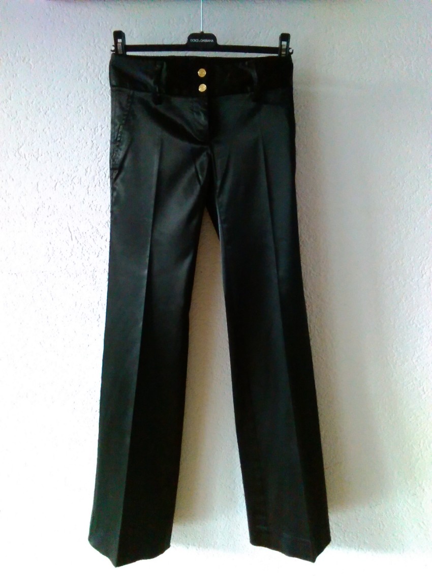 Preowned Dolce  Gabbana Satin Stretch Wide Leg Trousers Size S Black acetate/polyamide/elastin