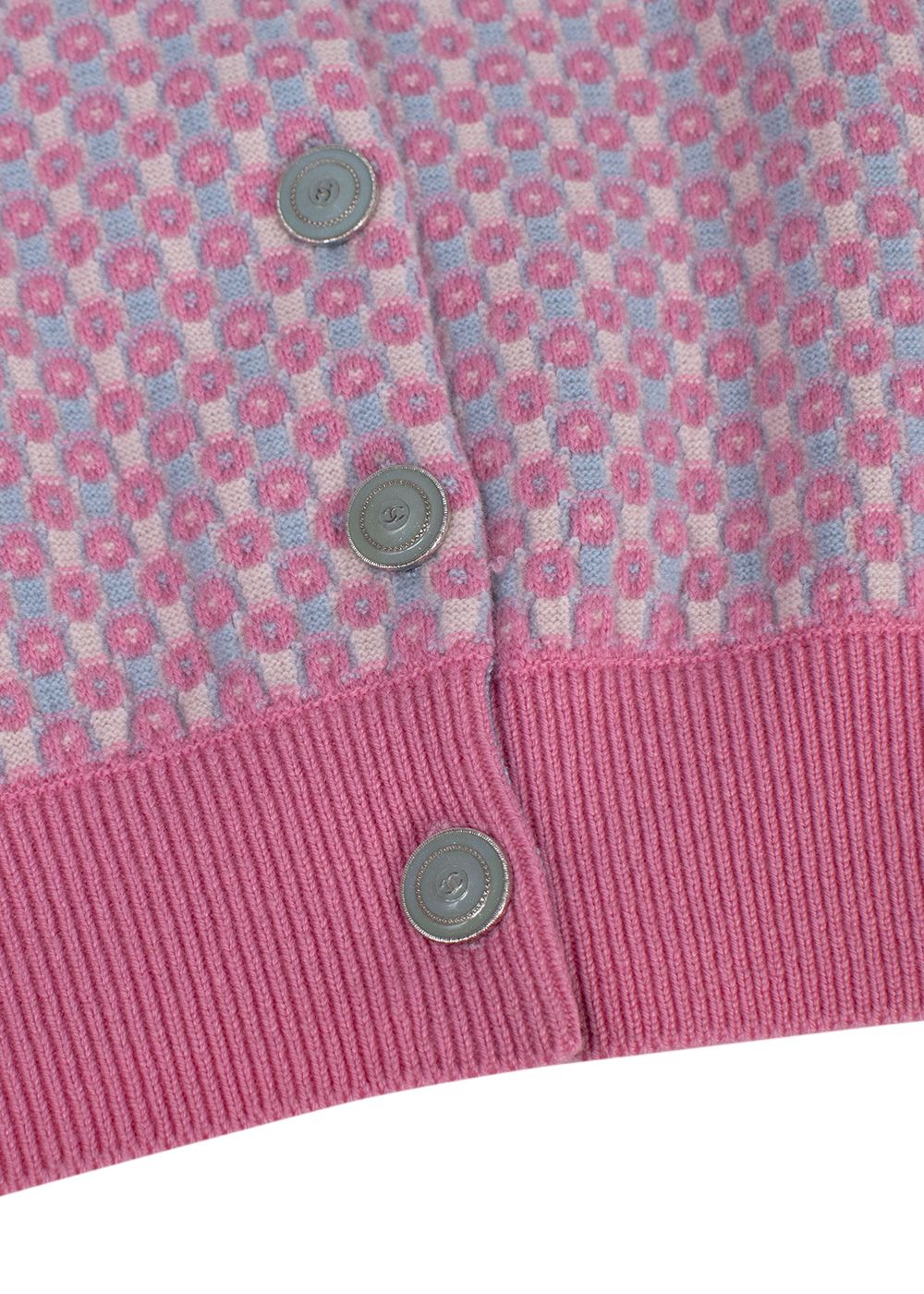 Preowned Chanel Light Pink and Blue Cropped Cashmere Cardigan Size XXS light pink light blue white