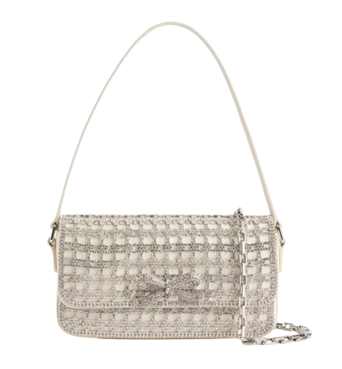 Self Portrait Cream Bow-Detail Crystal-Embellished Baguette Bag polyethylene