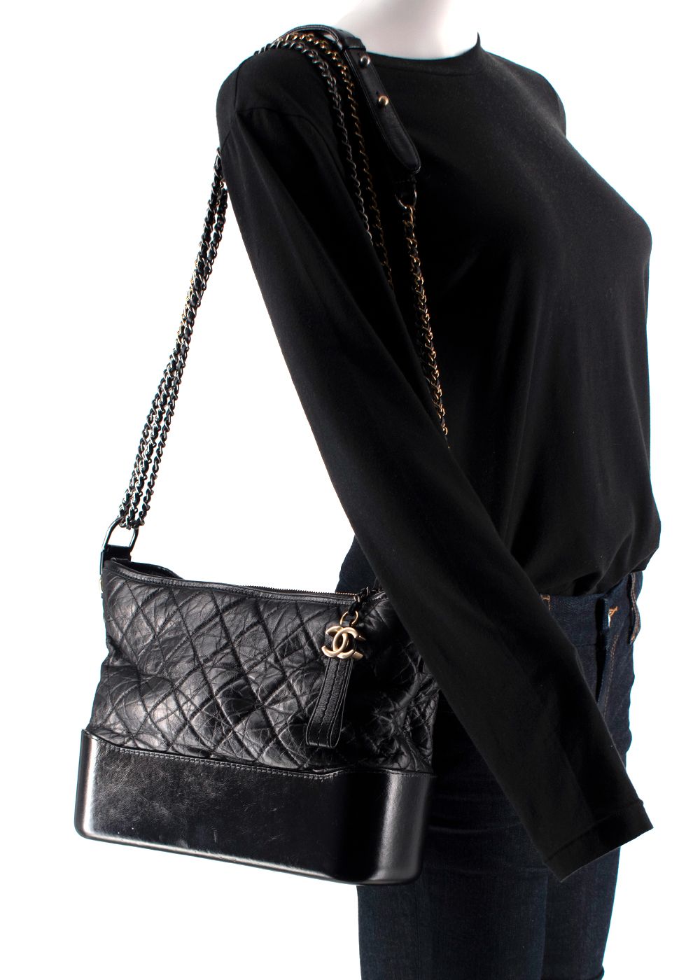 Preowned Chanel Black Gabrielle Hobo Shoulder Bag leather