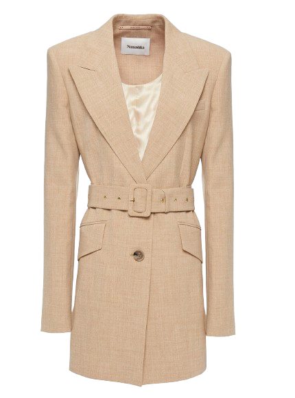 Nanushka Naushka Beige Belted Single Breasted Blazer Size L canvas