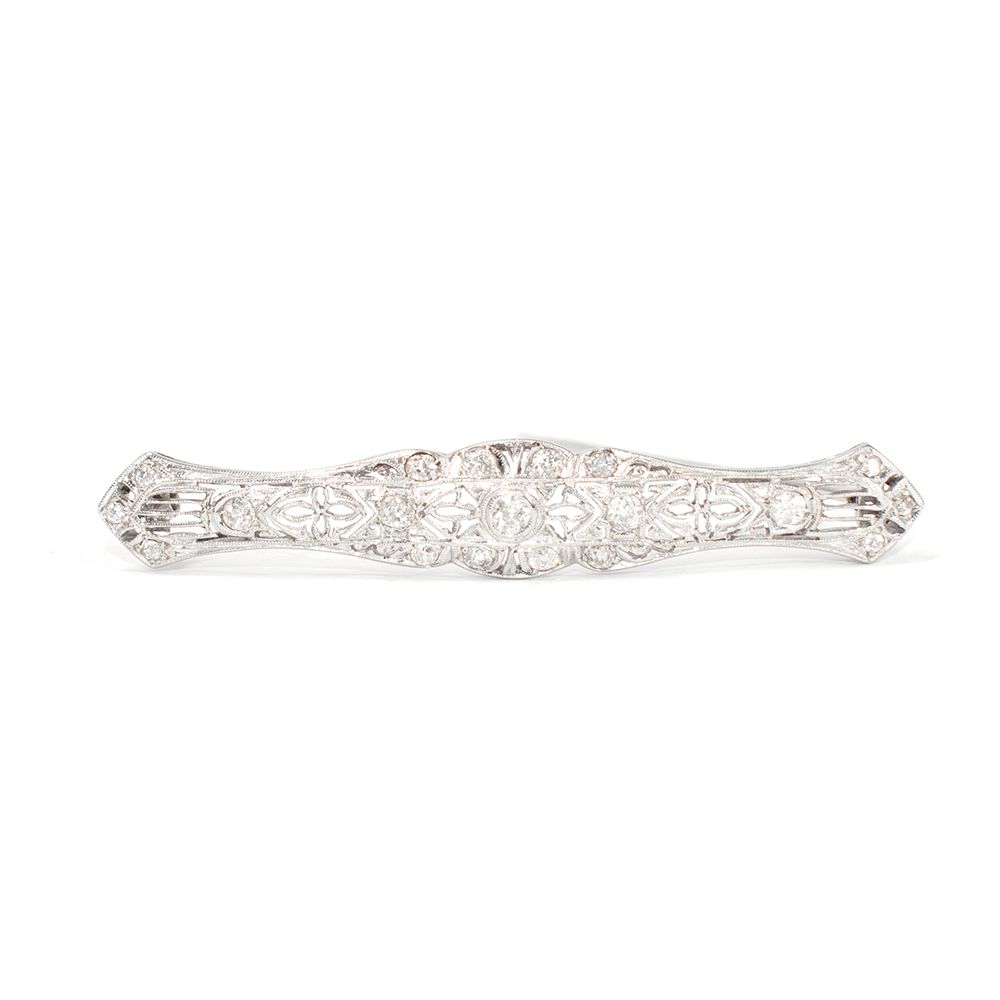 Bespoke 18kt White Gold Filigree Diamond Brooch silver