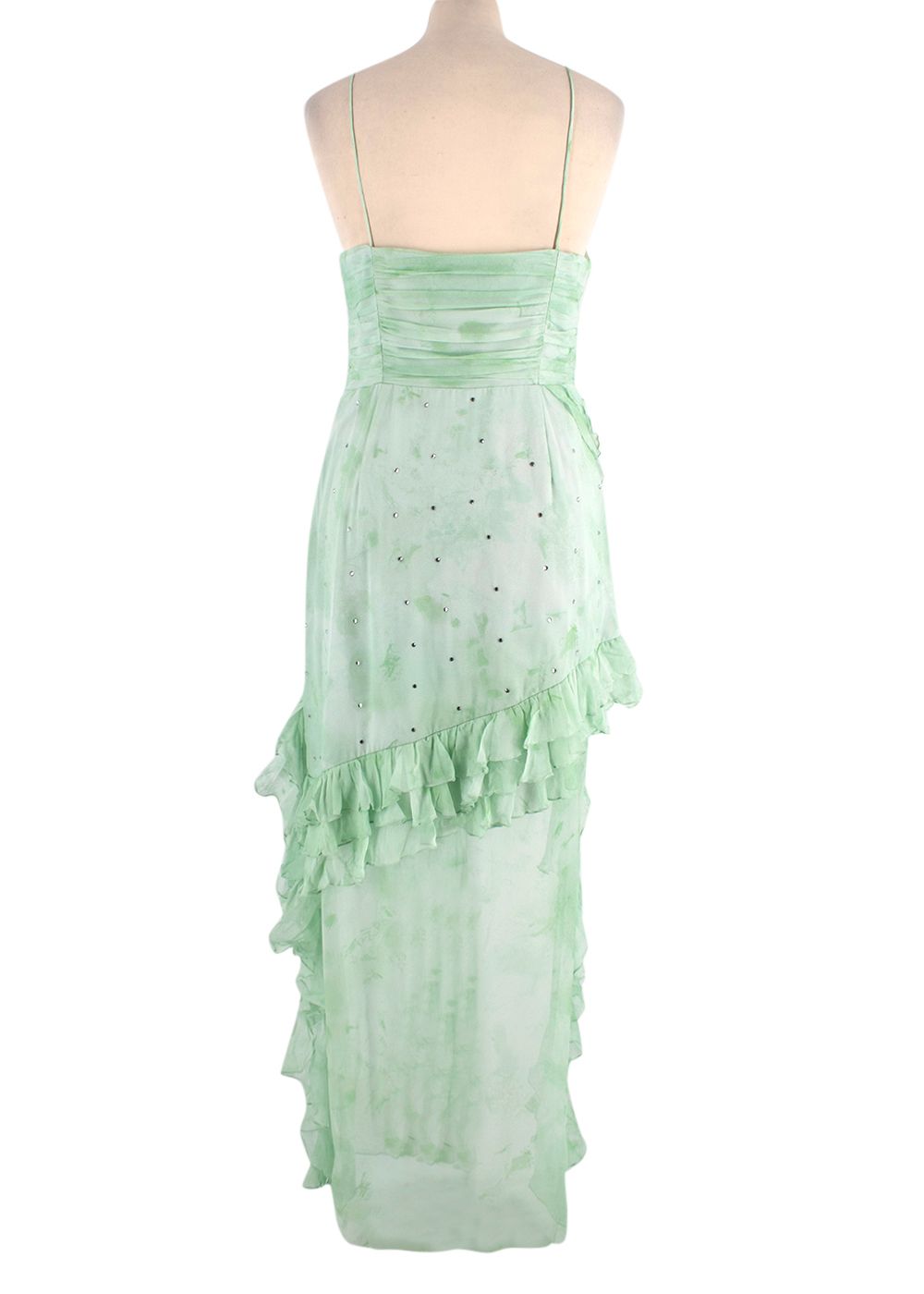 Preowned Alessandra Rich Green Silk Asymmetric Maxi Dress Size XXS