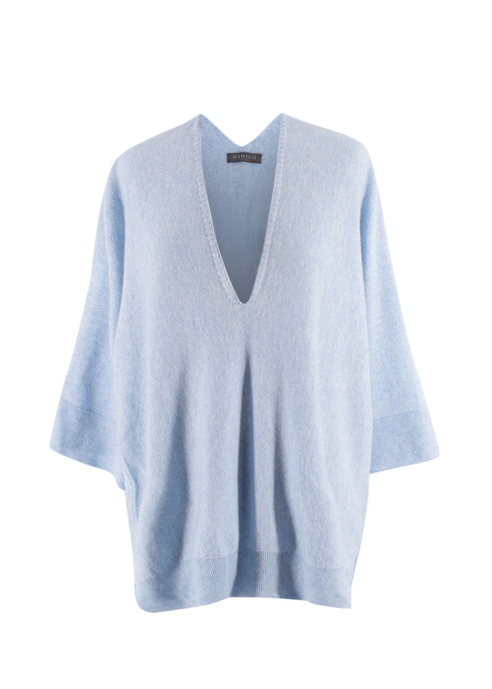 Preowned Hawico Baby Blue Slit Neck Cashmere Kimono Sweater Size S Light Blue