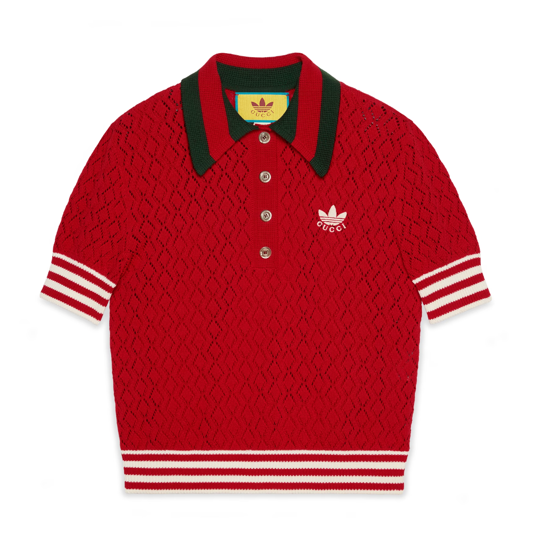 Preowned Adidas Gucci Red Knit Polo Shirt Size L cotton