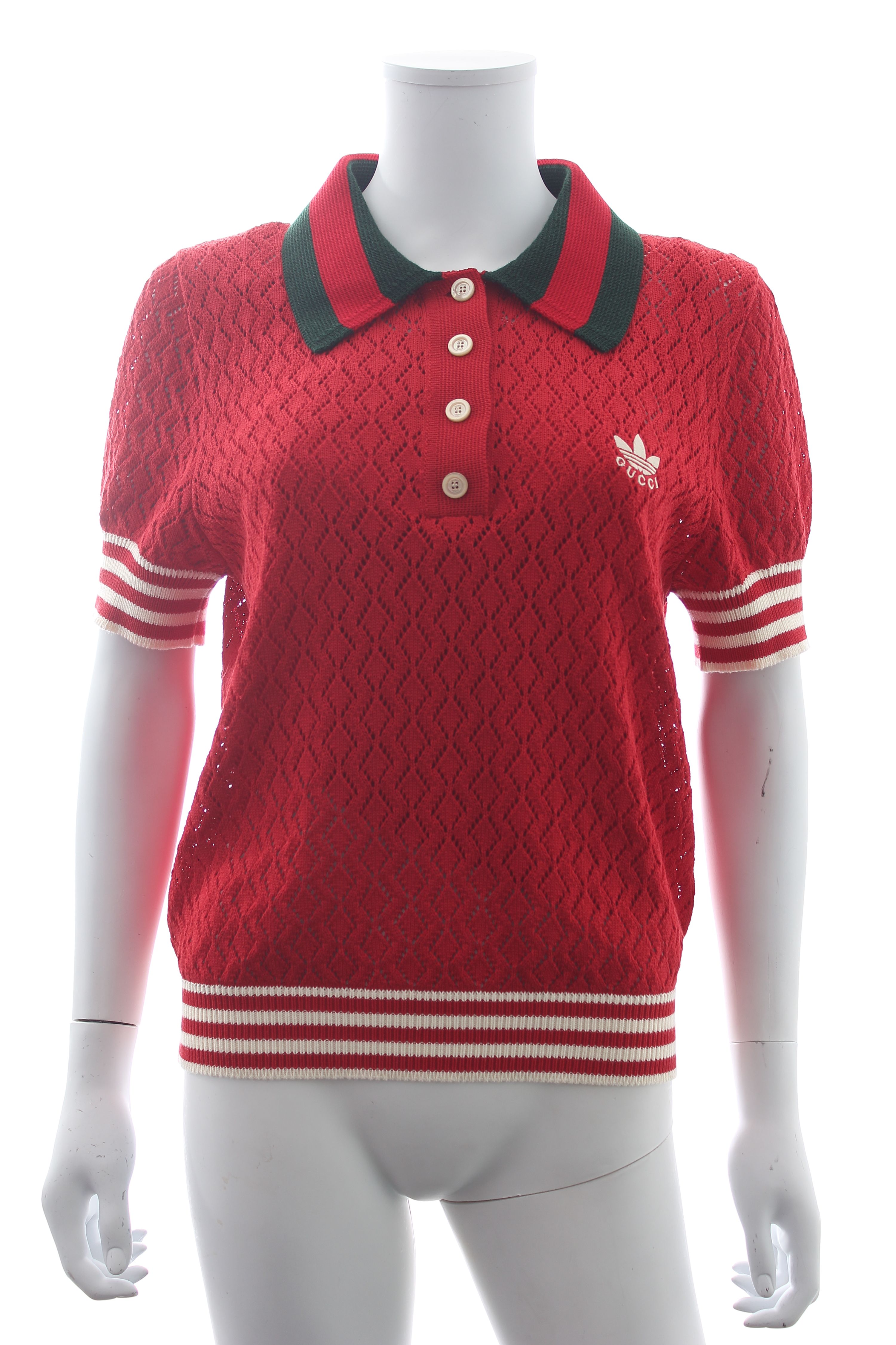 Preowned Adidas Gucci Red Knit Polo Shirt Size L cotton